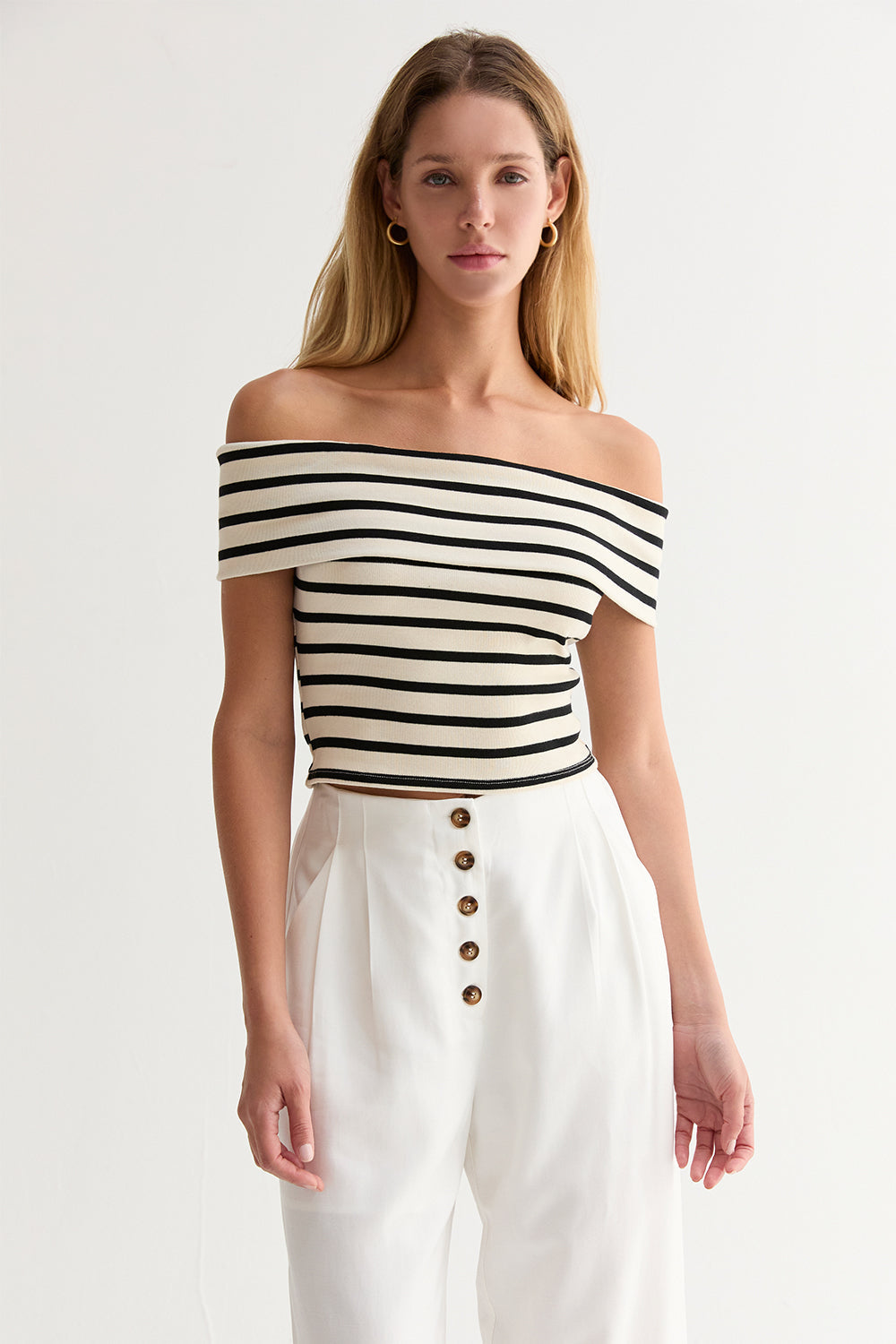 Kerry Stripe Off Shoulder Knit Top