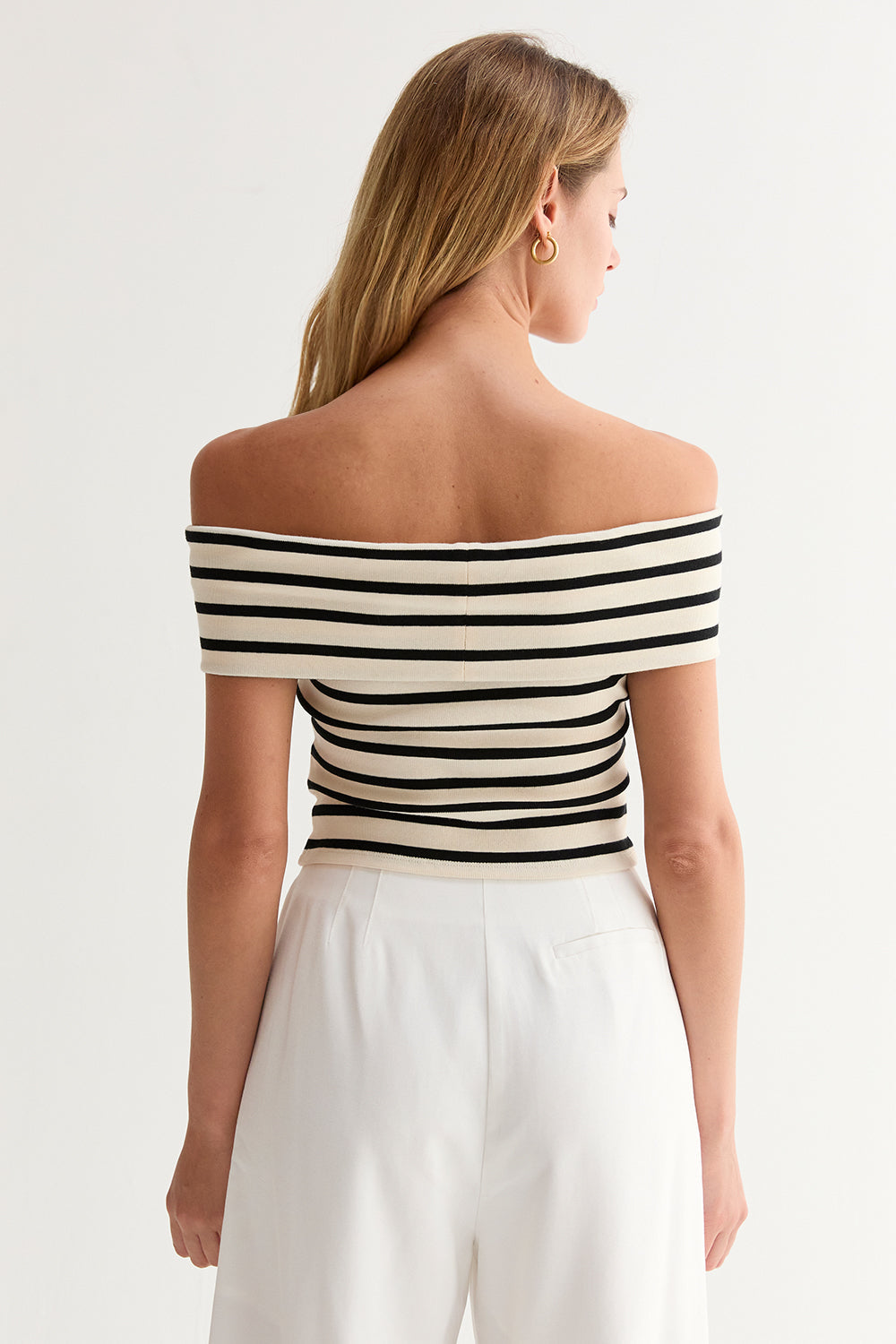 Kerry Stripe Off Shoulder Knit Top