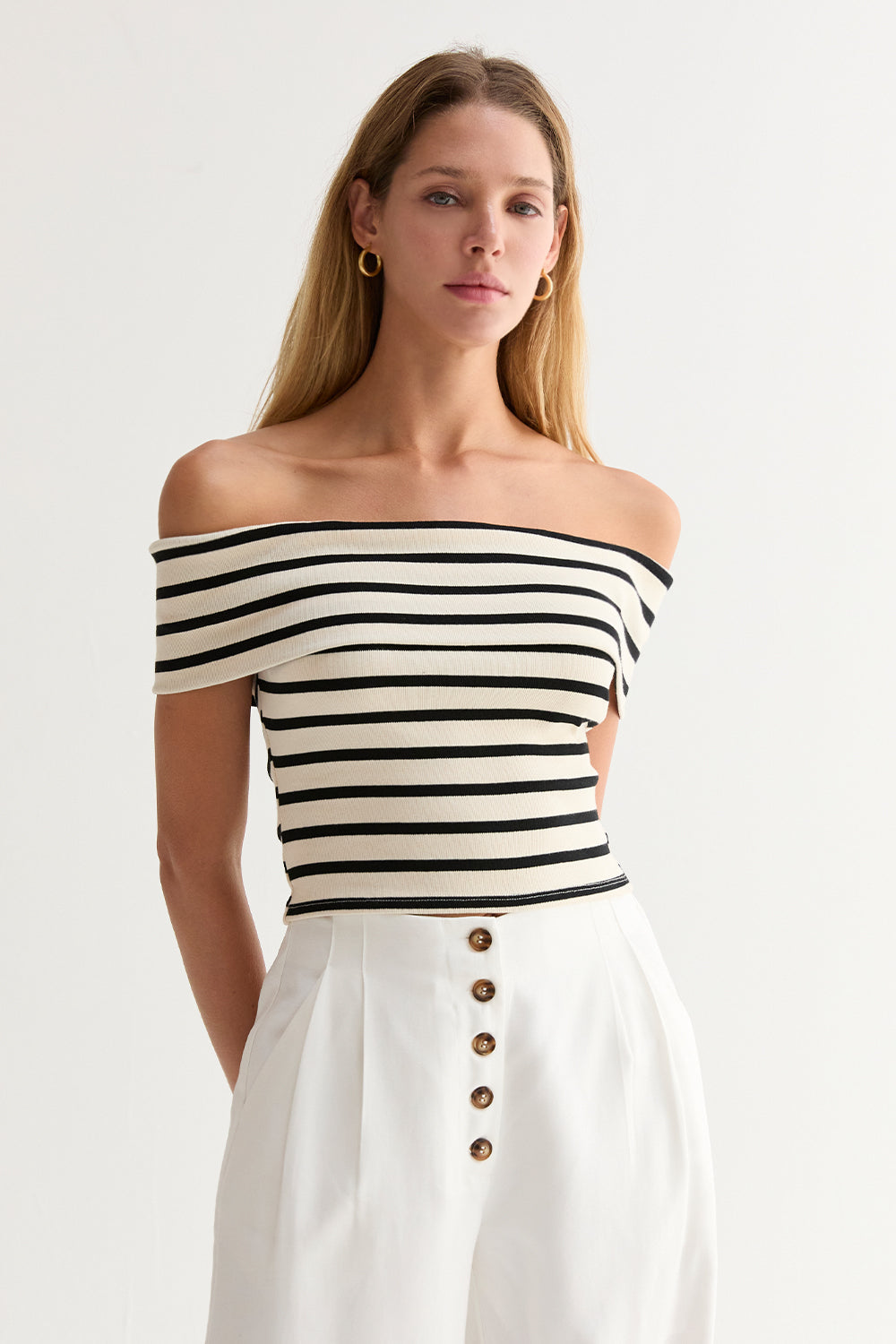 Kerry Stripe Off Shoulder Knit Top