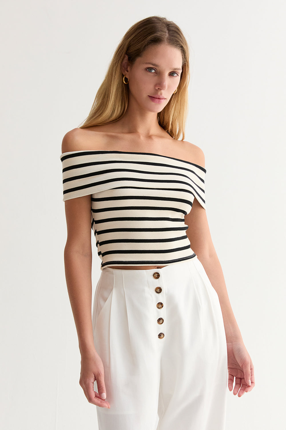 Kerry Stripe Off Shoulder Knit Top
