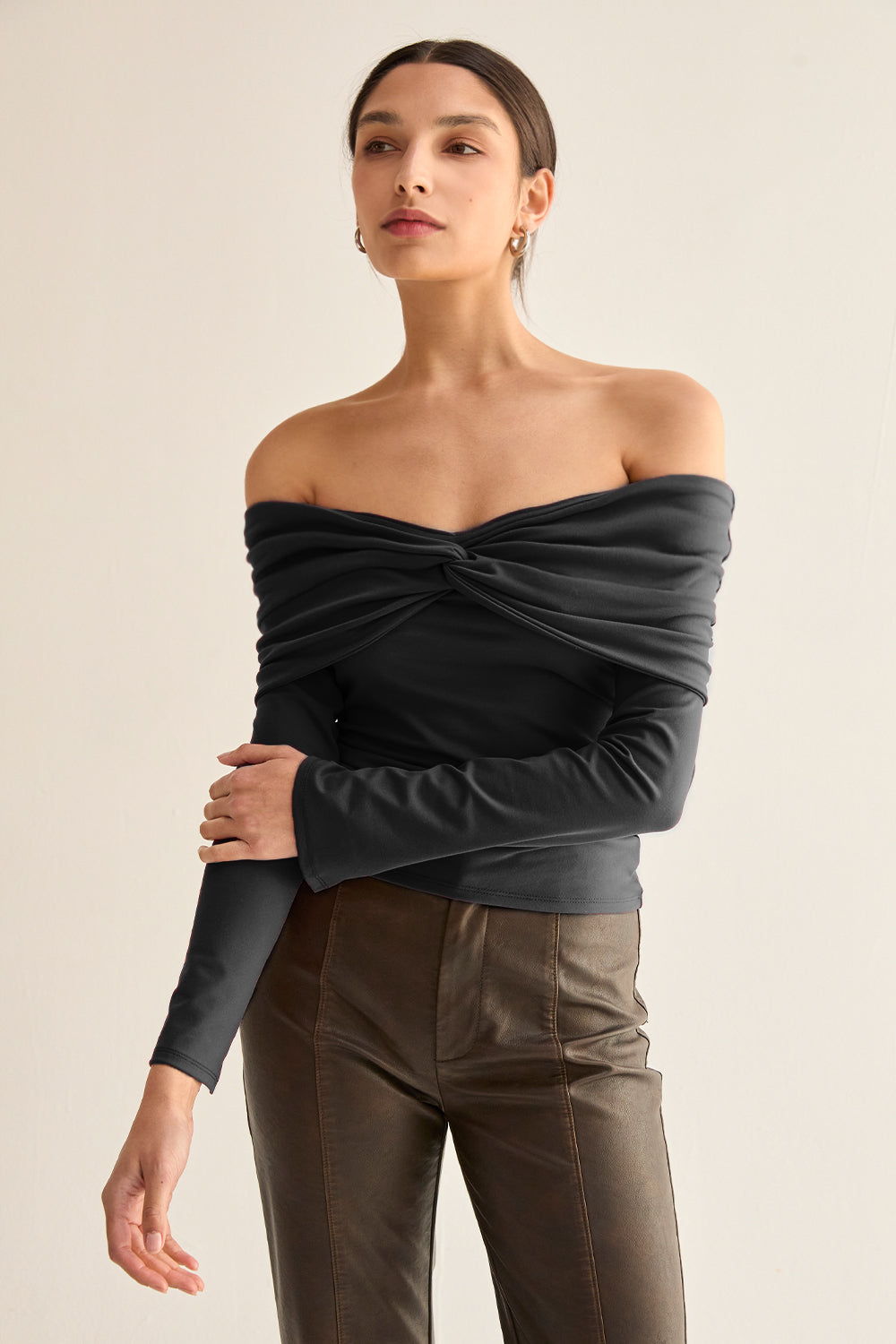Abigail Front Twist Off Shoulder Knit Top