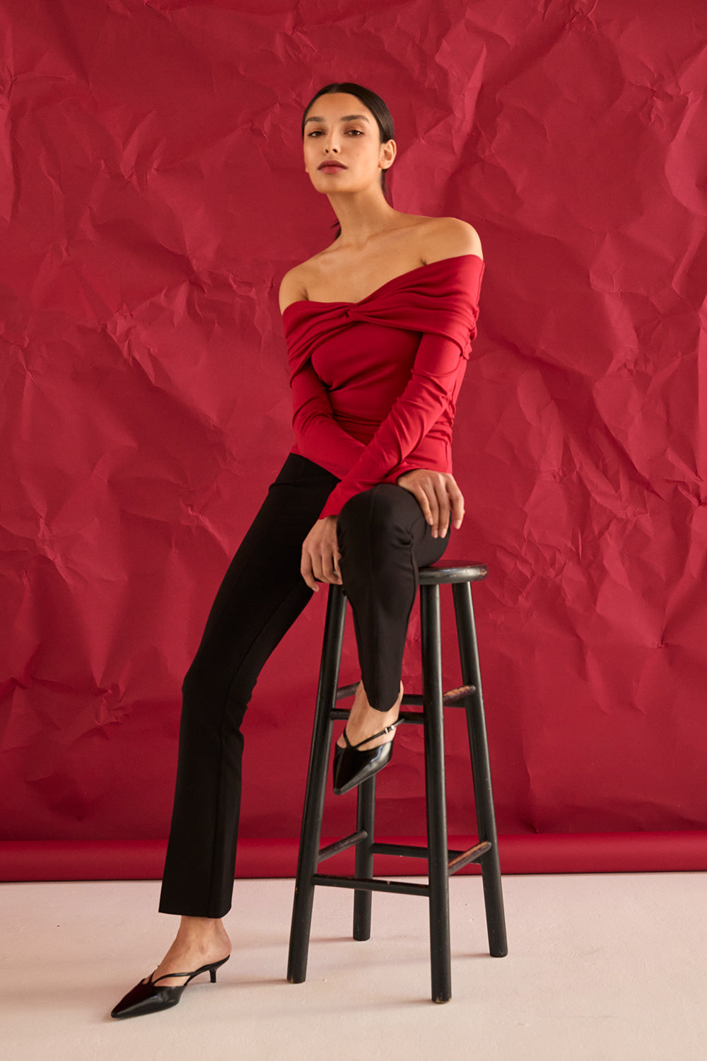 Abigail Front Twist Off Shoulder Knit Top
