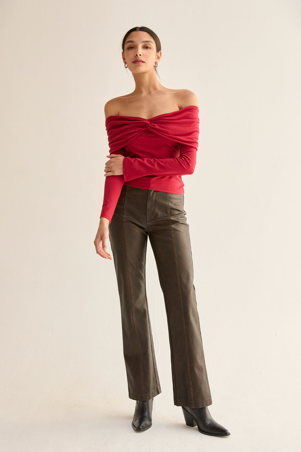 Abigail Front Twist Off Shoulder Knit Top