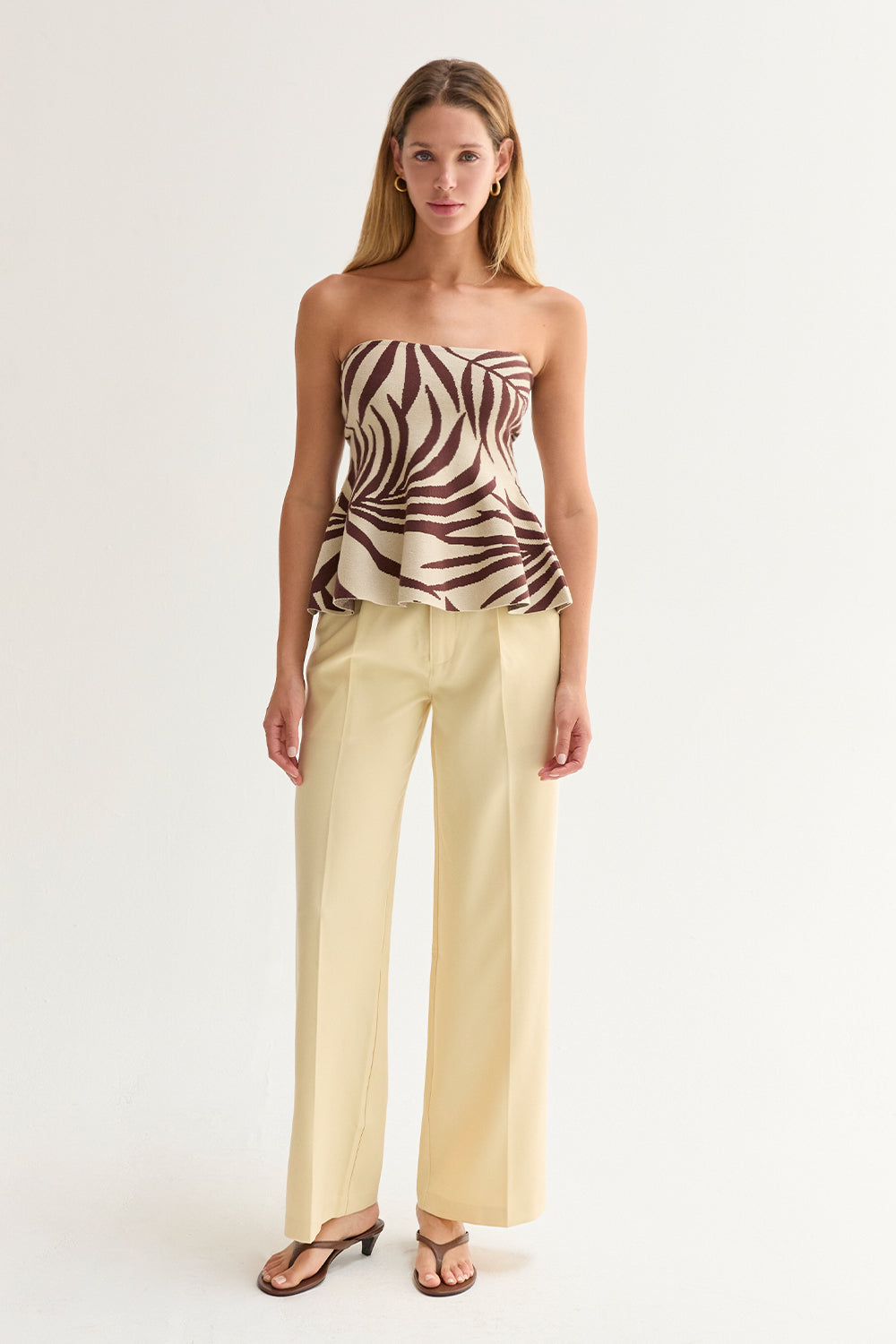 Ayanna Leaf Print Jacquard Knit Peplum Top