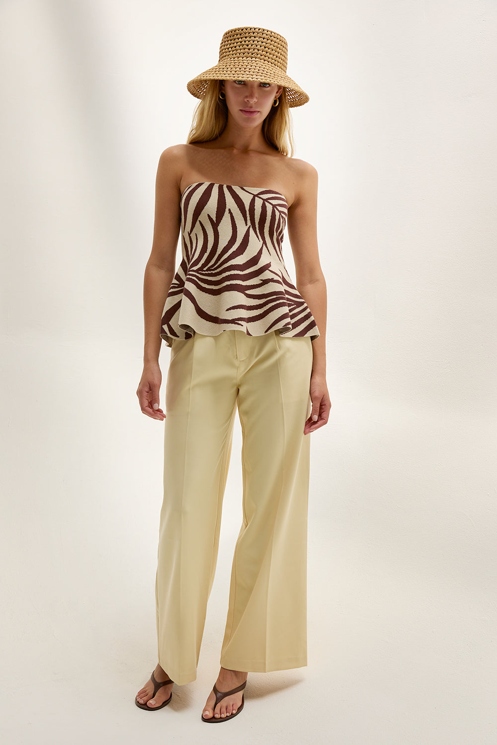 Ayanna Leaf Print Jacquard Knit Peplum Top