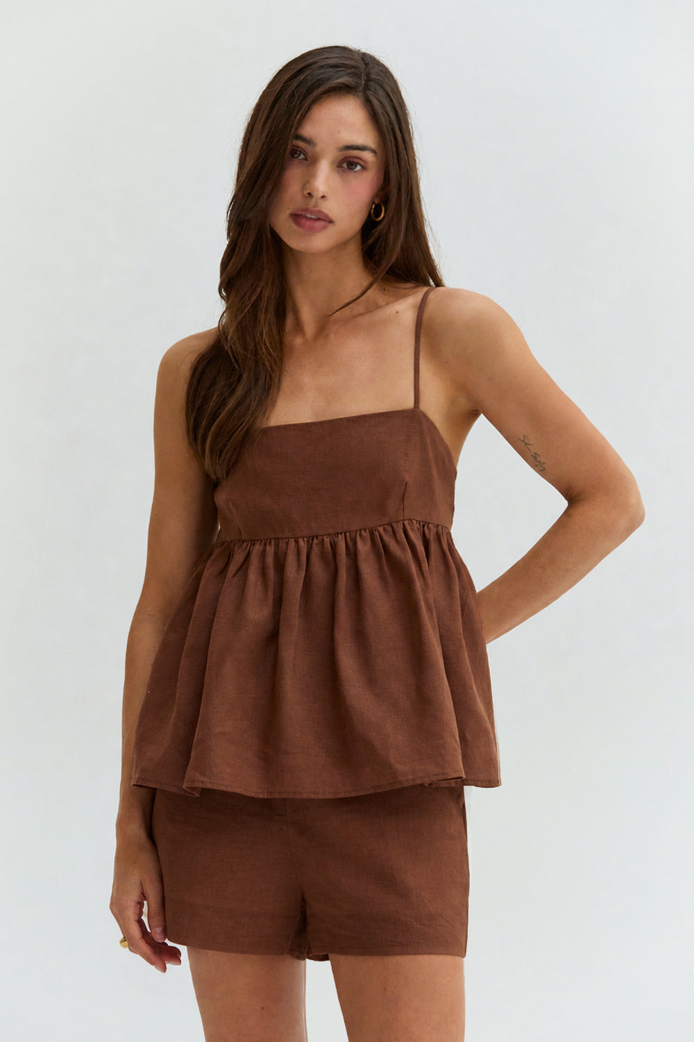 Isla Tie Back Babydoll Linen Blend Top