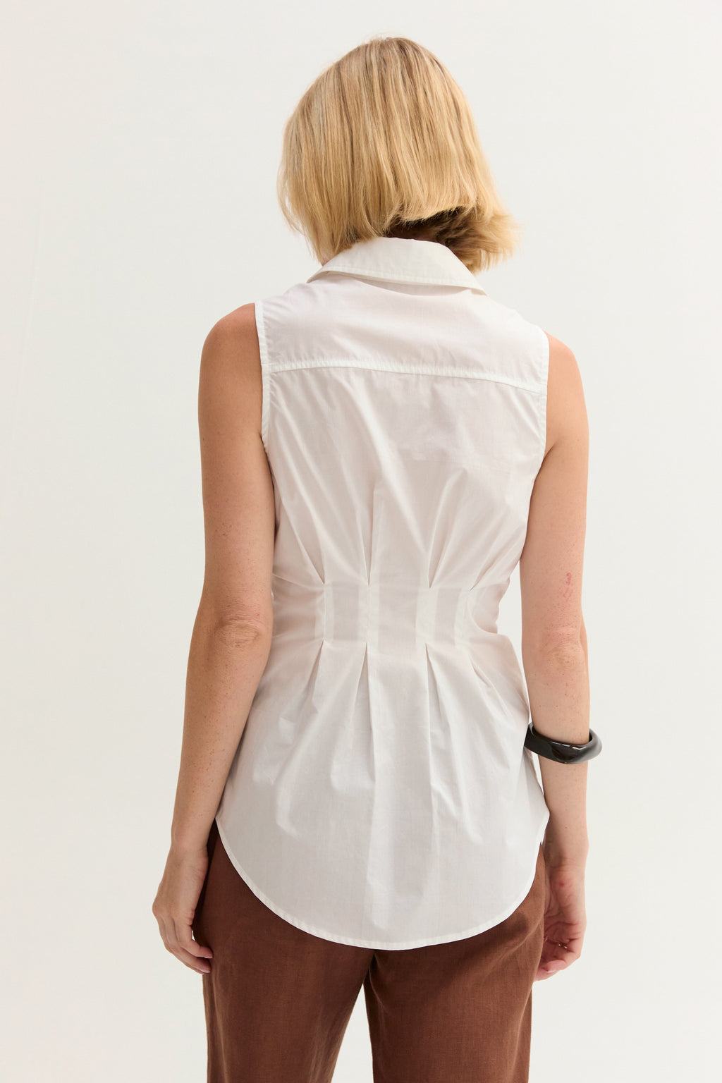 Jay Pleated Sleeveless Poplin Top