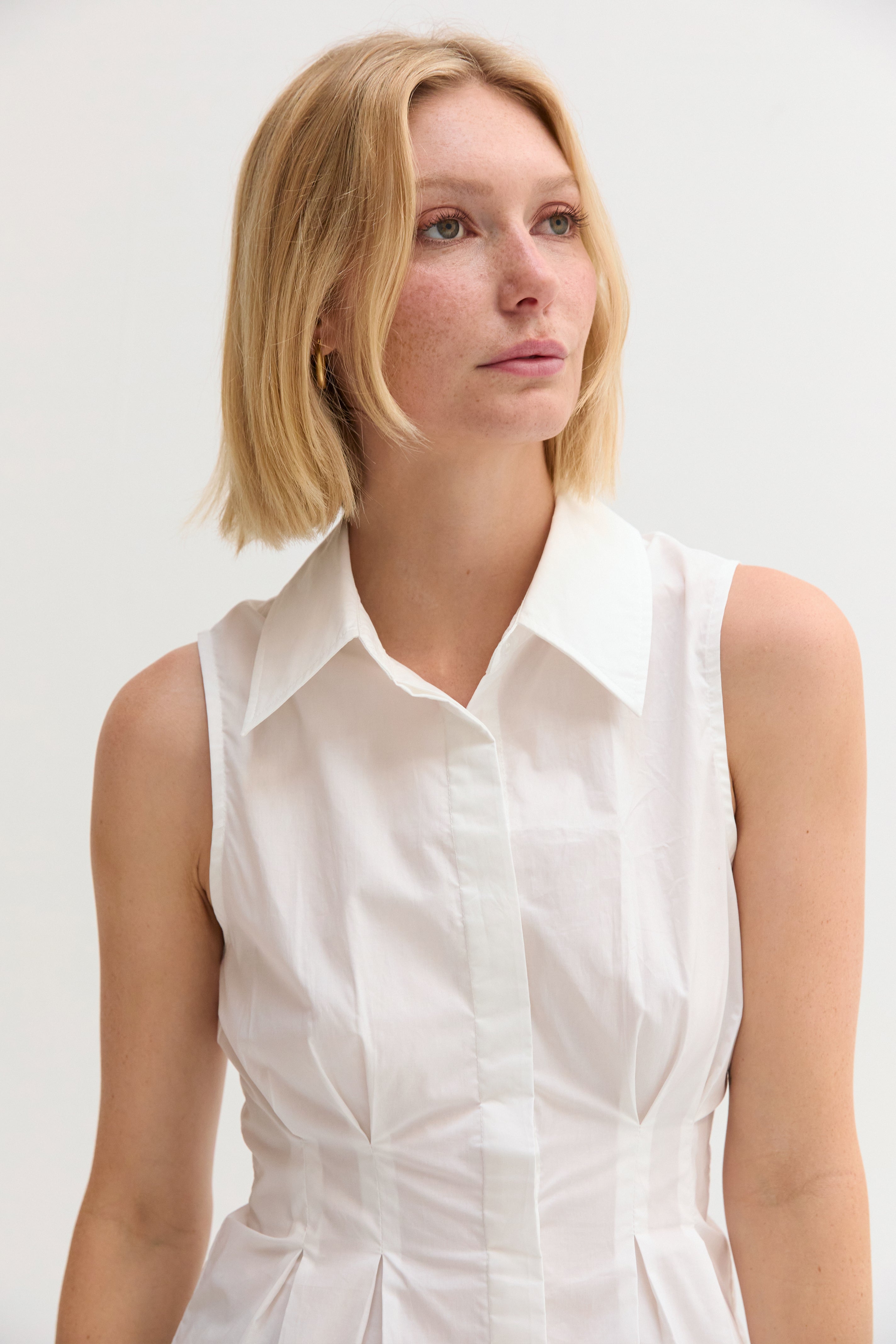 Jay Pleated Sleeveless Poplin Top