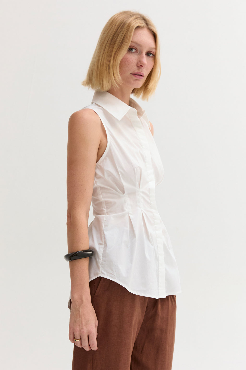 Jay Pleated Sleeveless Poplin Top