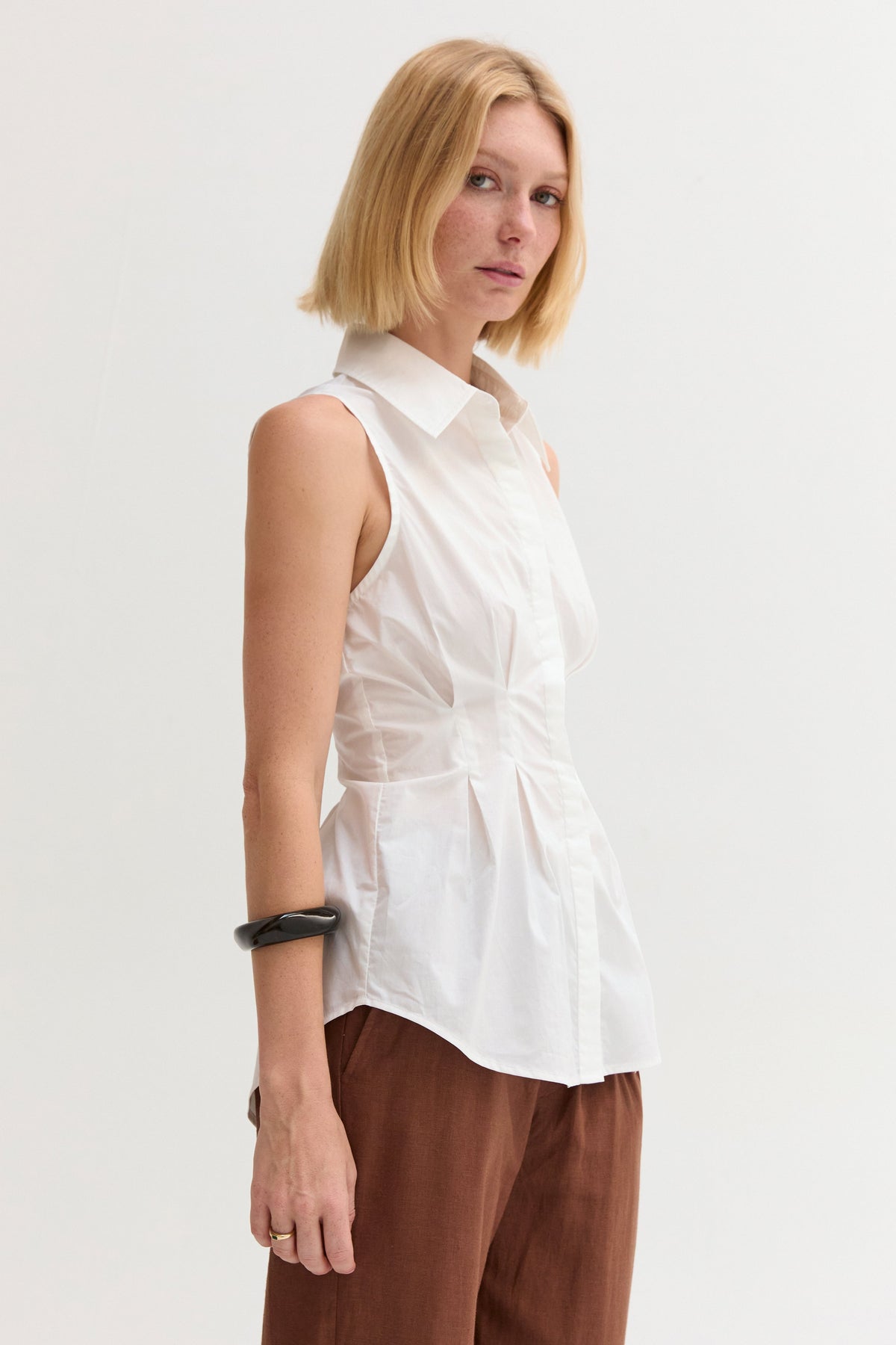 Jay Pleated Sleeveless Poplin Top