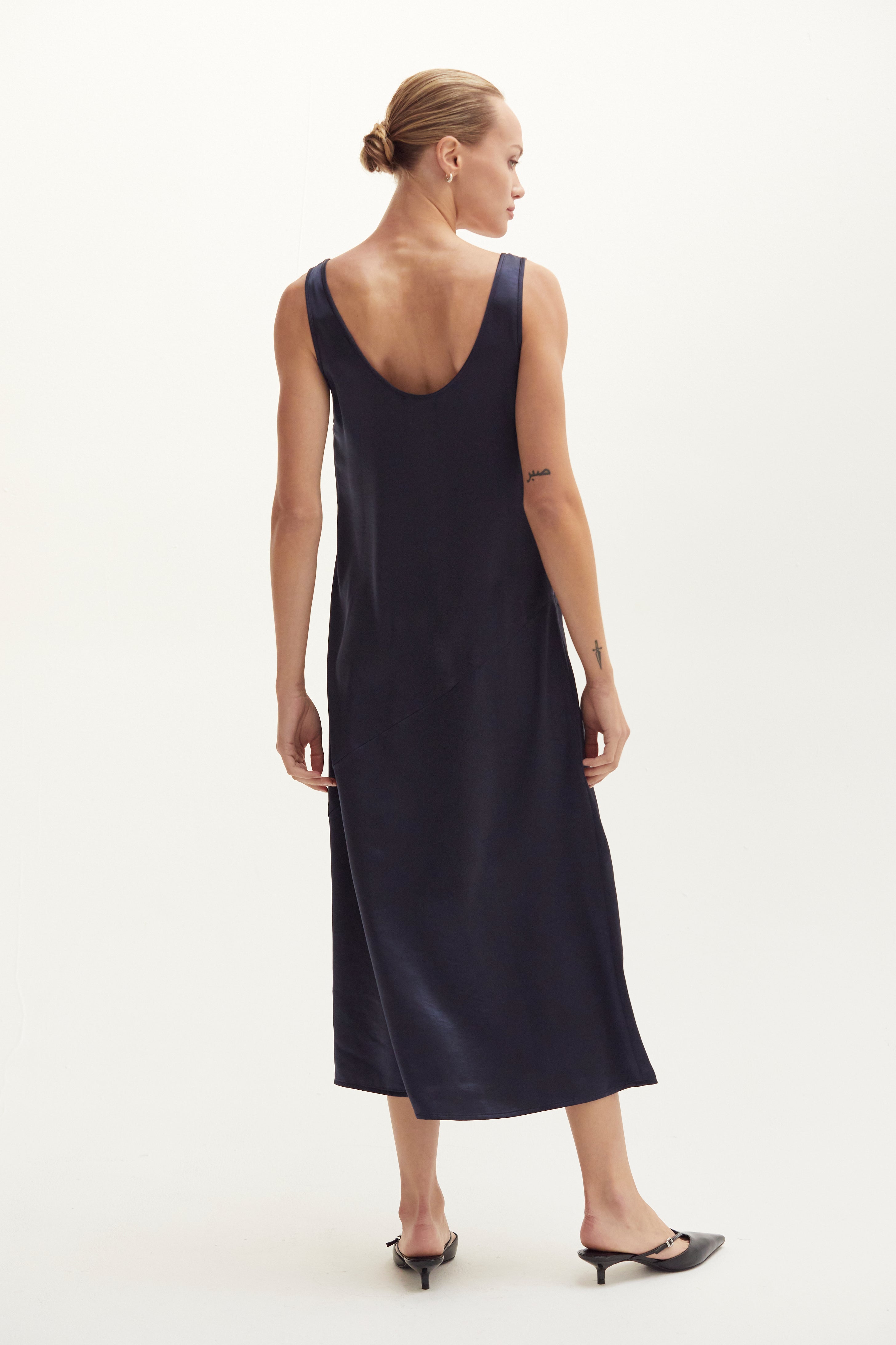 Derin Crushed Satin Tank Midi Dress
