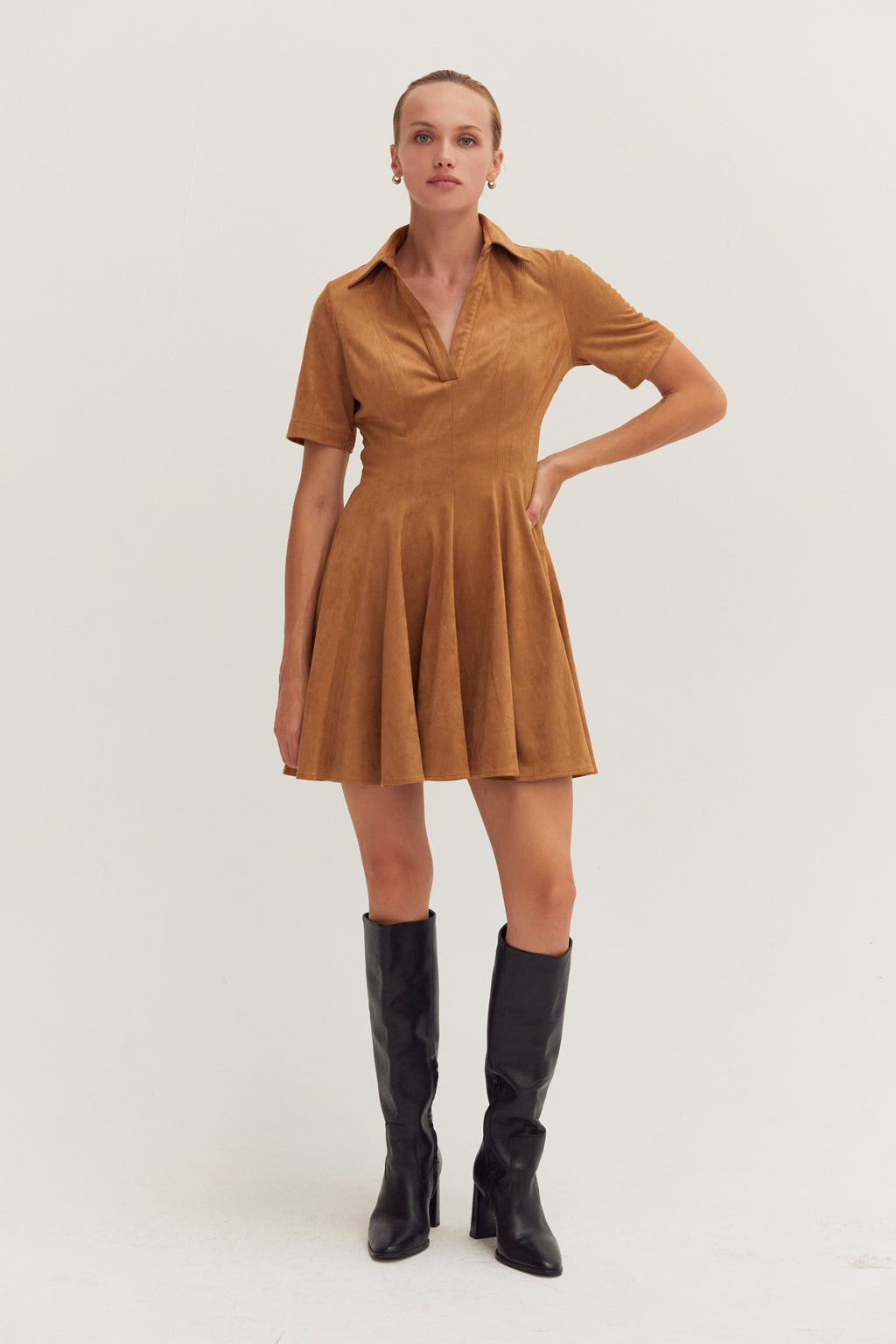 Kenya Fit and Flare Polo Suede Mini Dress
