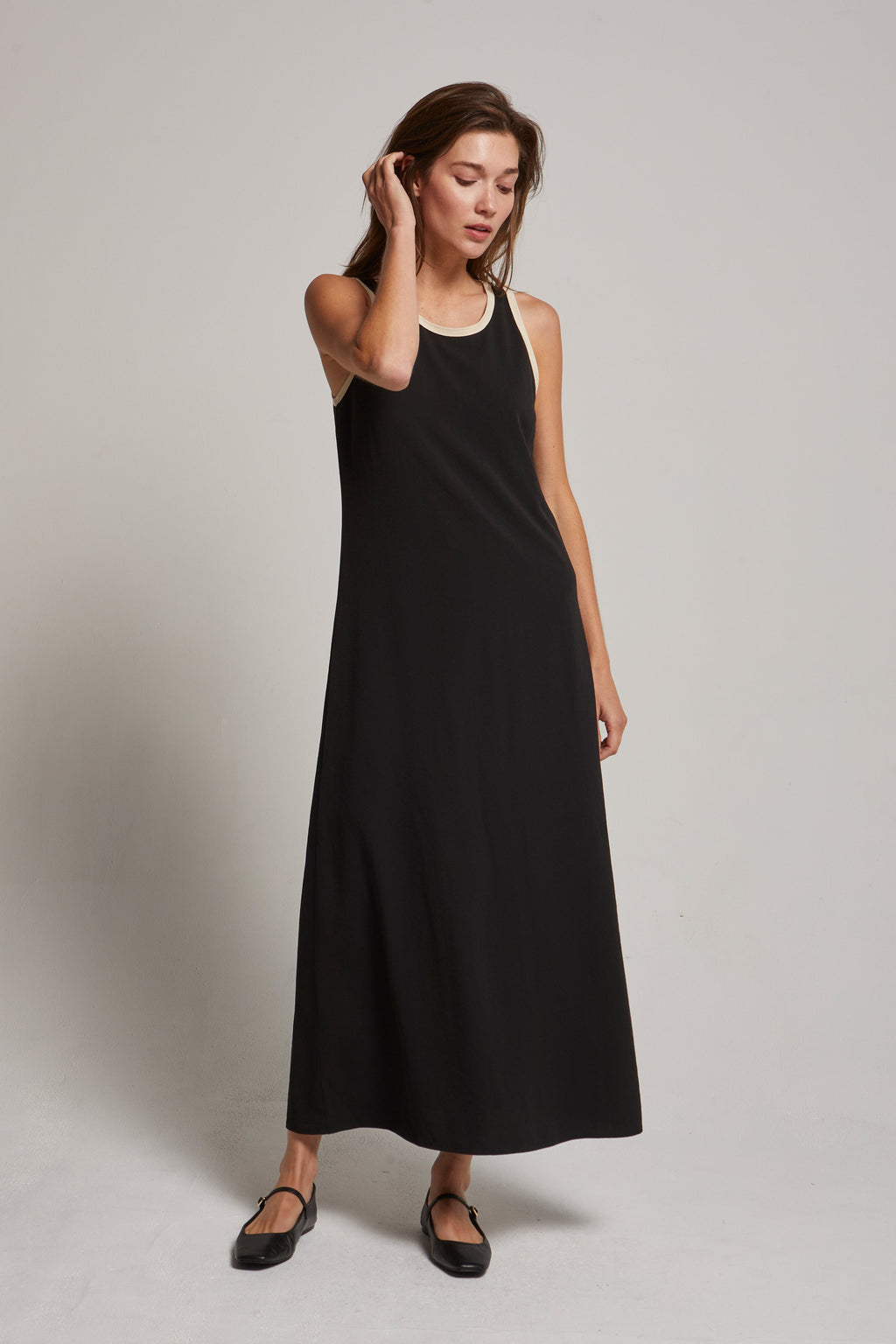 Maeve Suede Trim Chiffon Maxi Dress