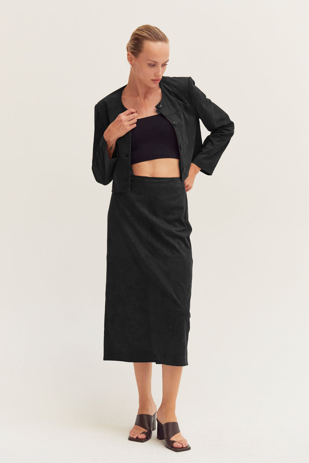 Lenny Suede Pencil Midi Skirt