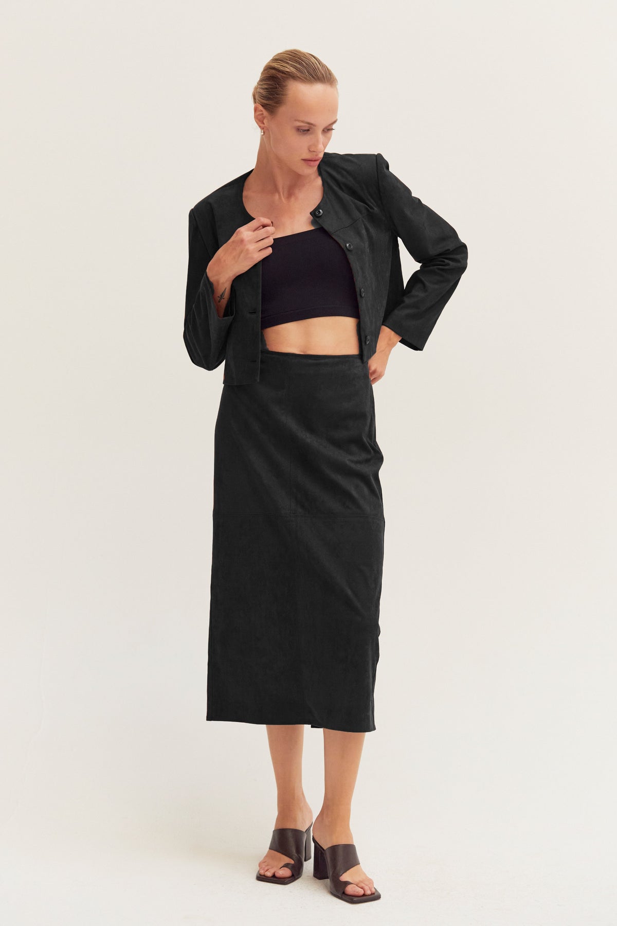Lenny Suede Pencil Midi Skirt