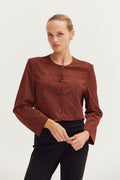 Lenny Suede Collarless Cropped Jacket