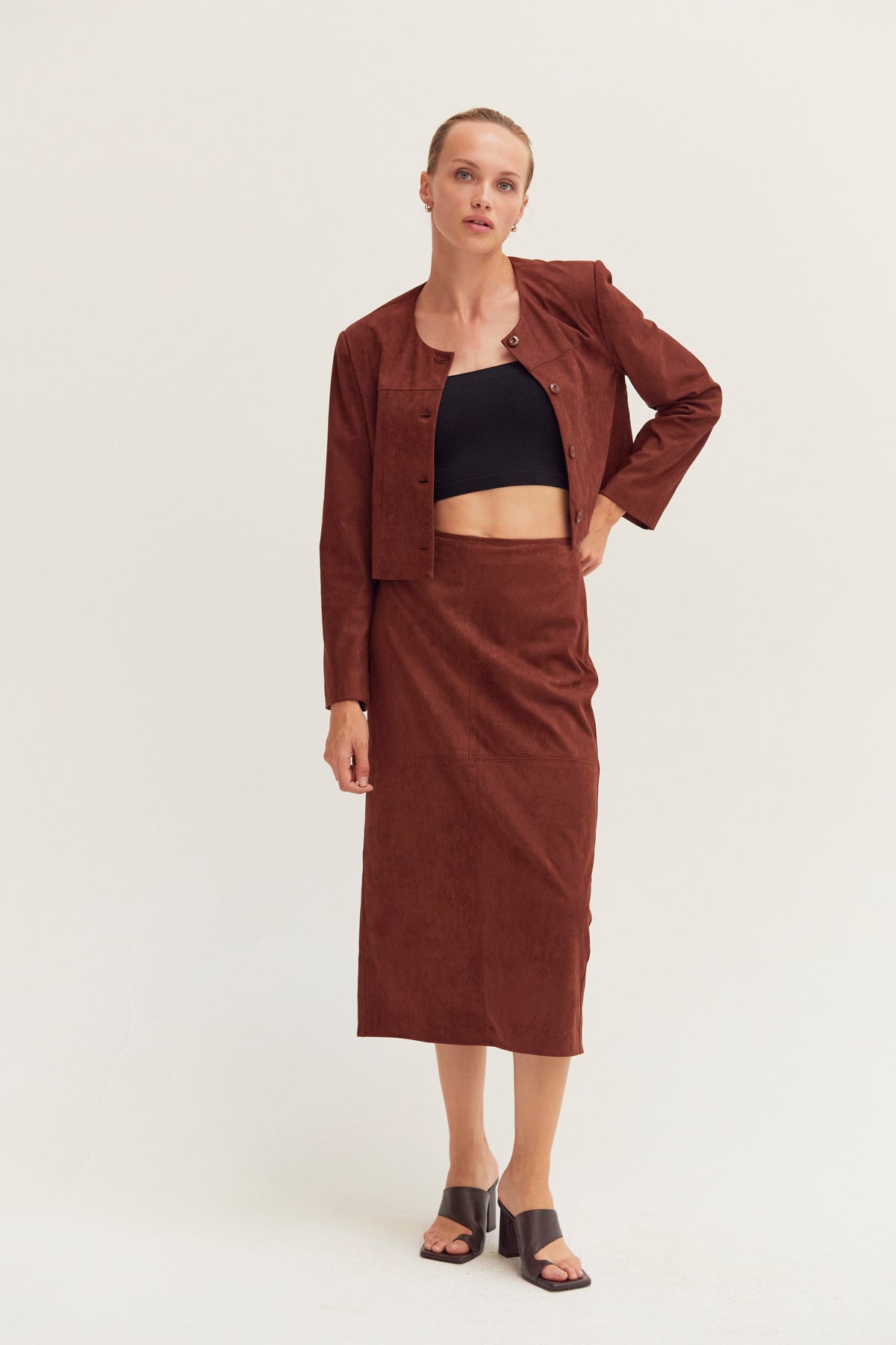 Lenny Suede Collarless Cropped Jacket
