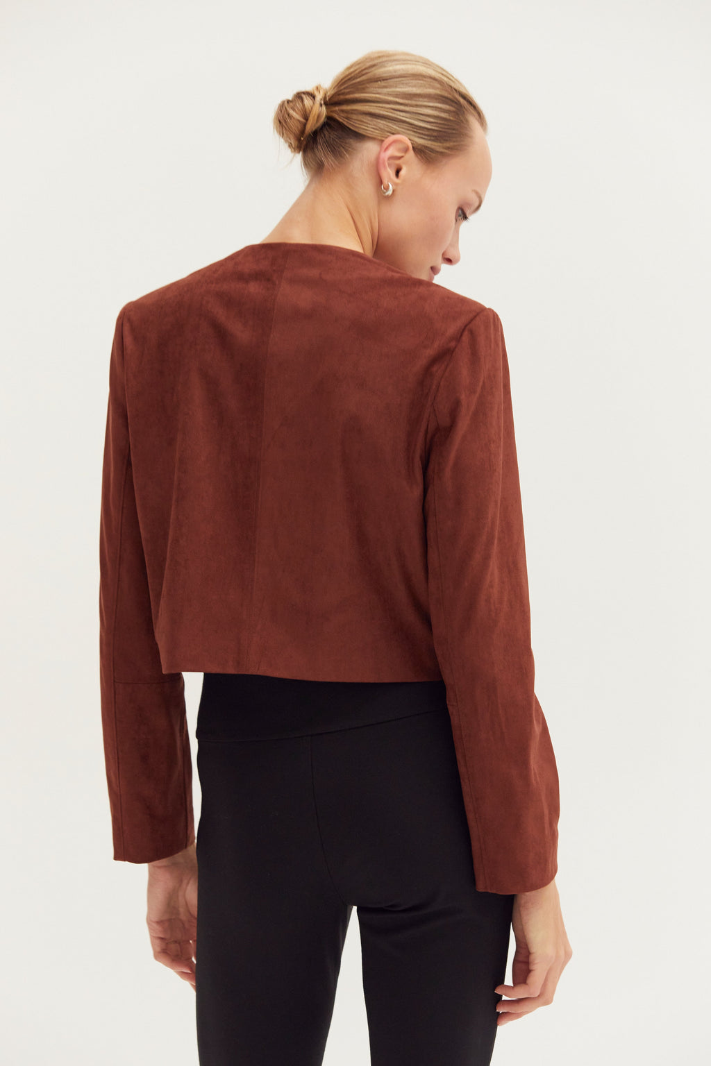 Lenny Suede Collarless Cropped Jacket