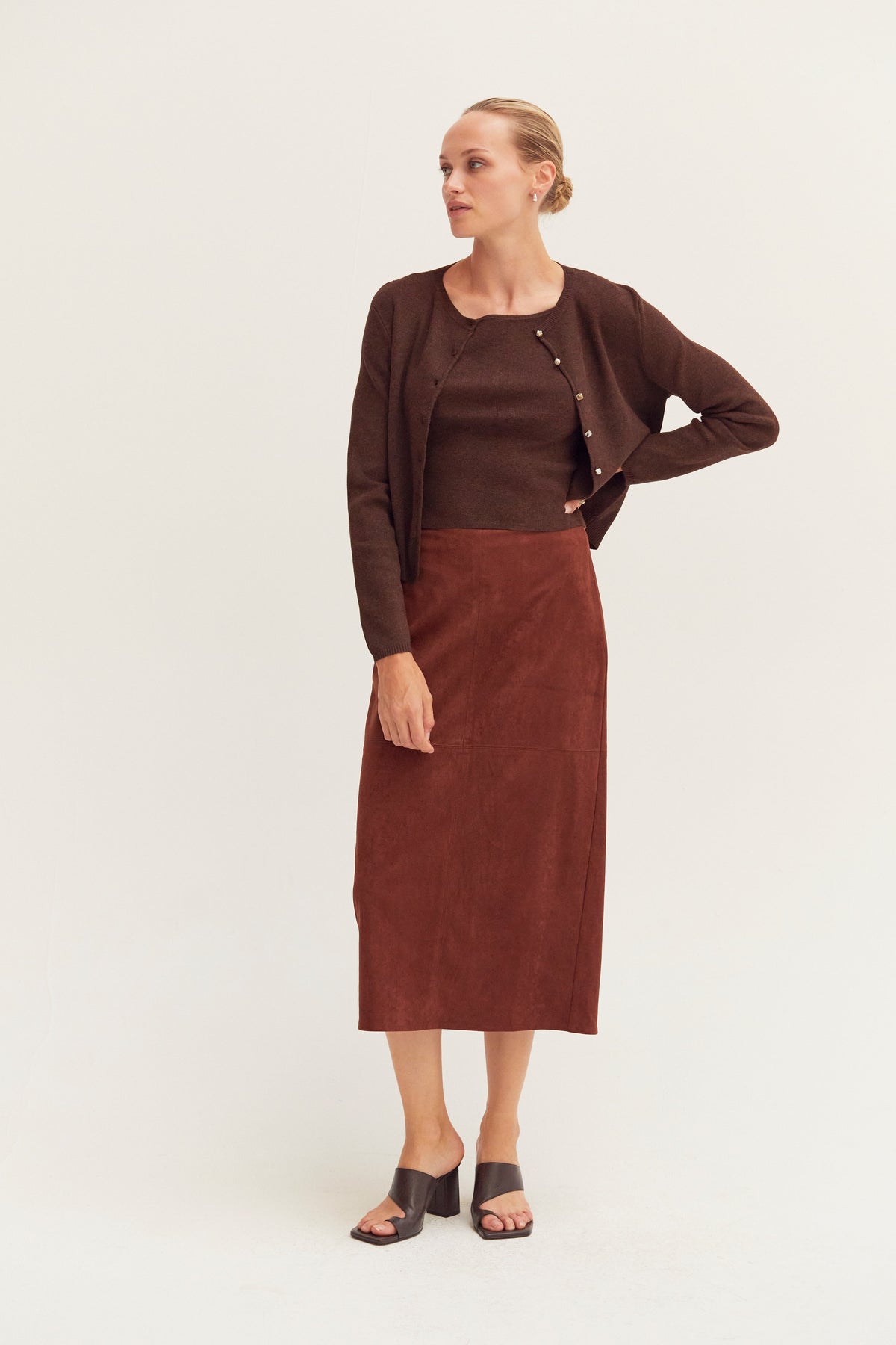 Lenny Suede Pencil Midi Skirt