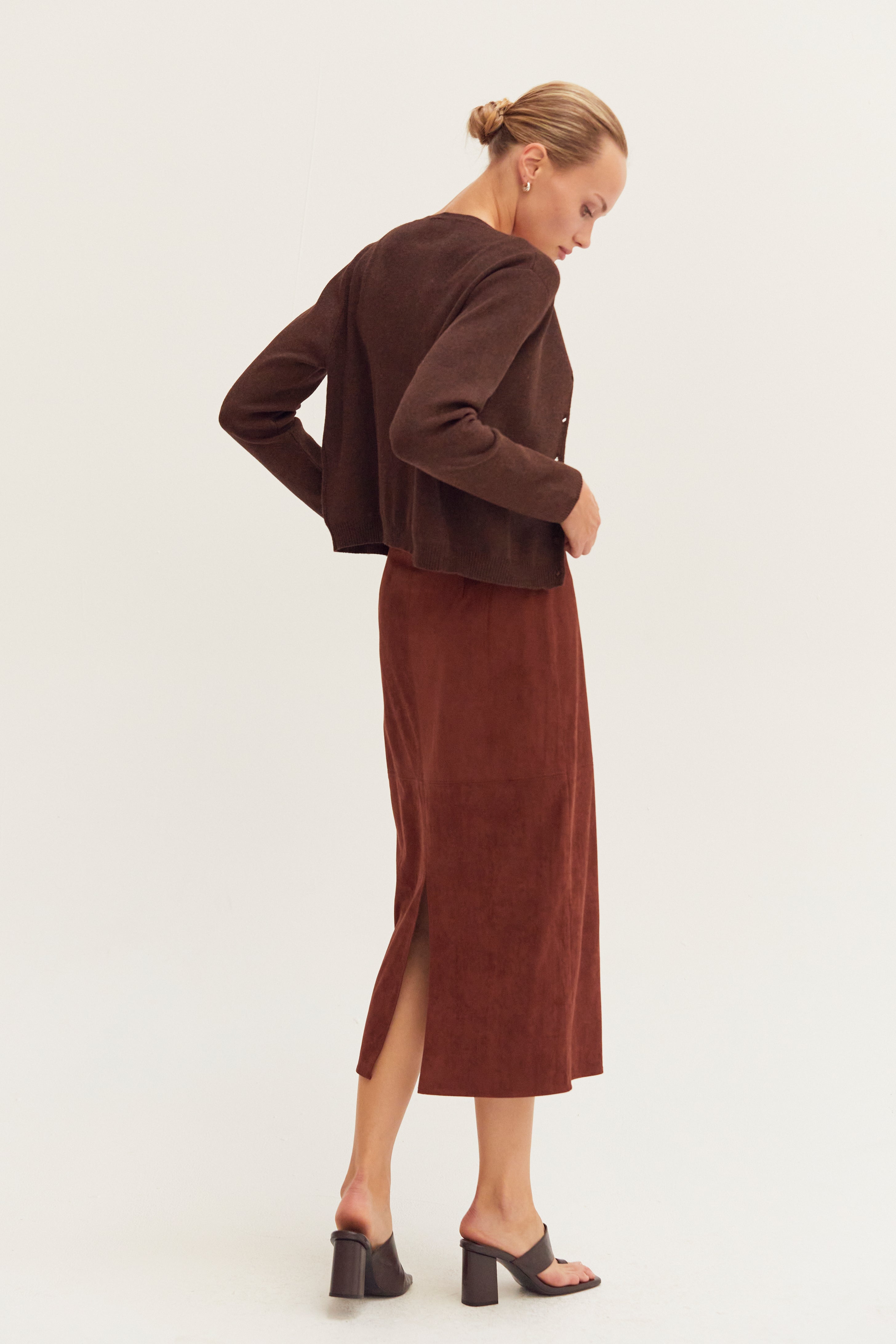 Lenny Suede Pencil Midi Skirt