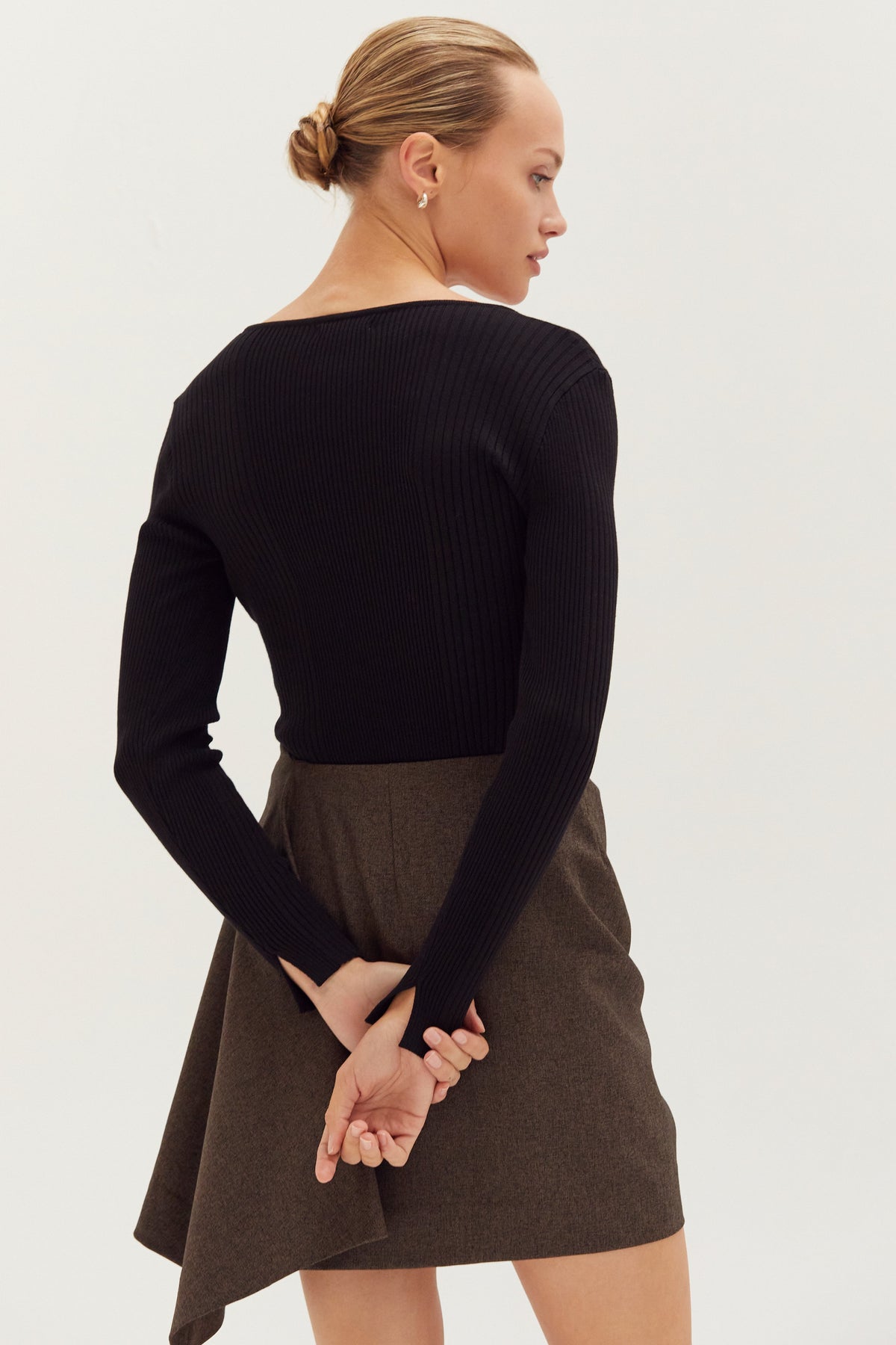 Tracey Lace Up Ribbed Knit Top
