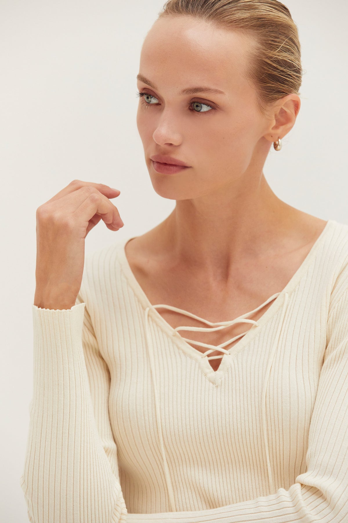 Tracey Lace Up Ribbed Knit Top