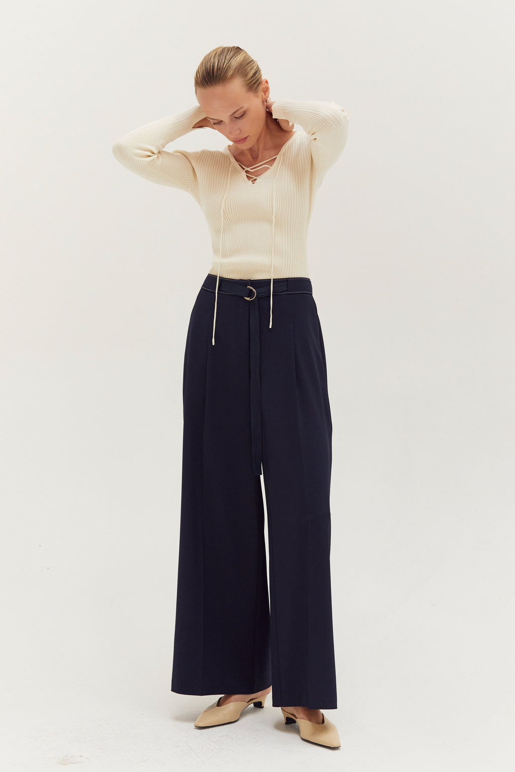 Kaia Contrast Stitch Belted Trousers