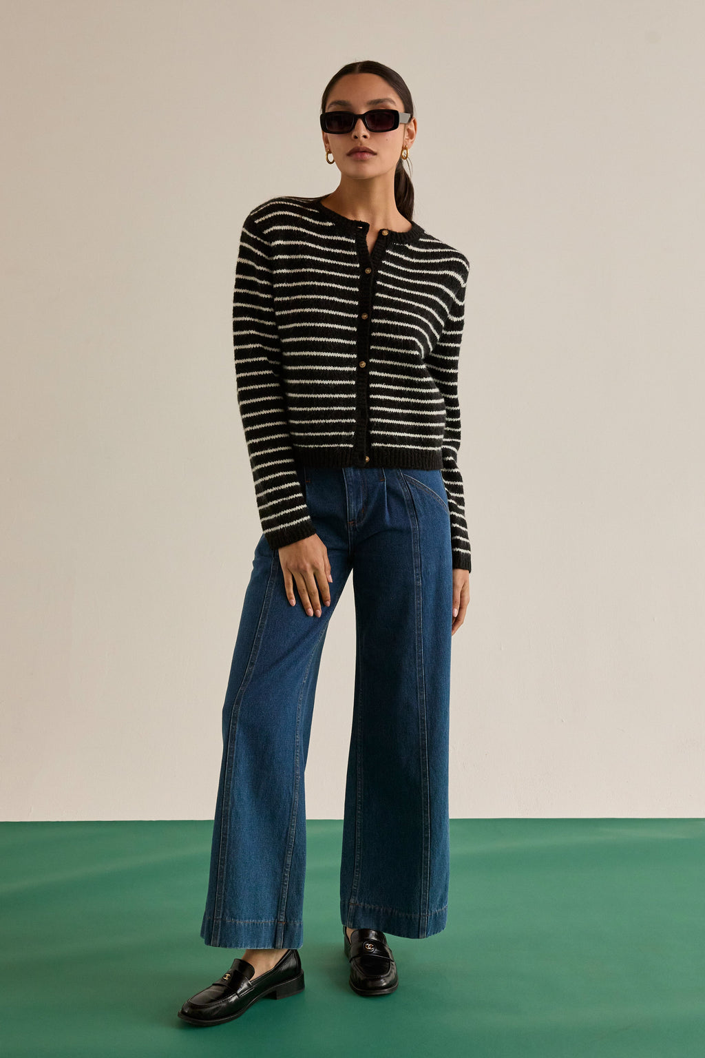 Eliza Crew Neck Striped Cardigan