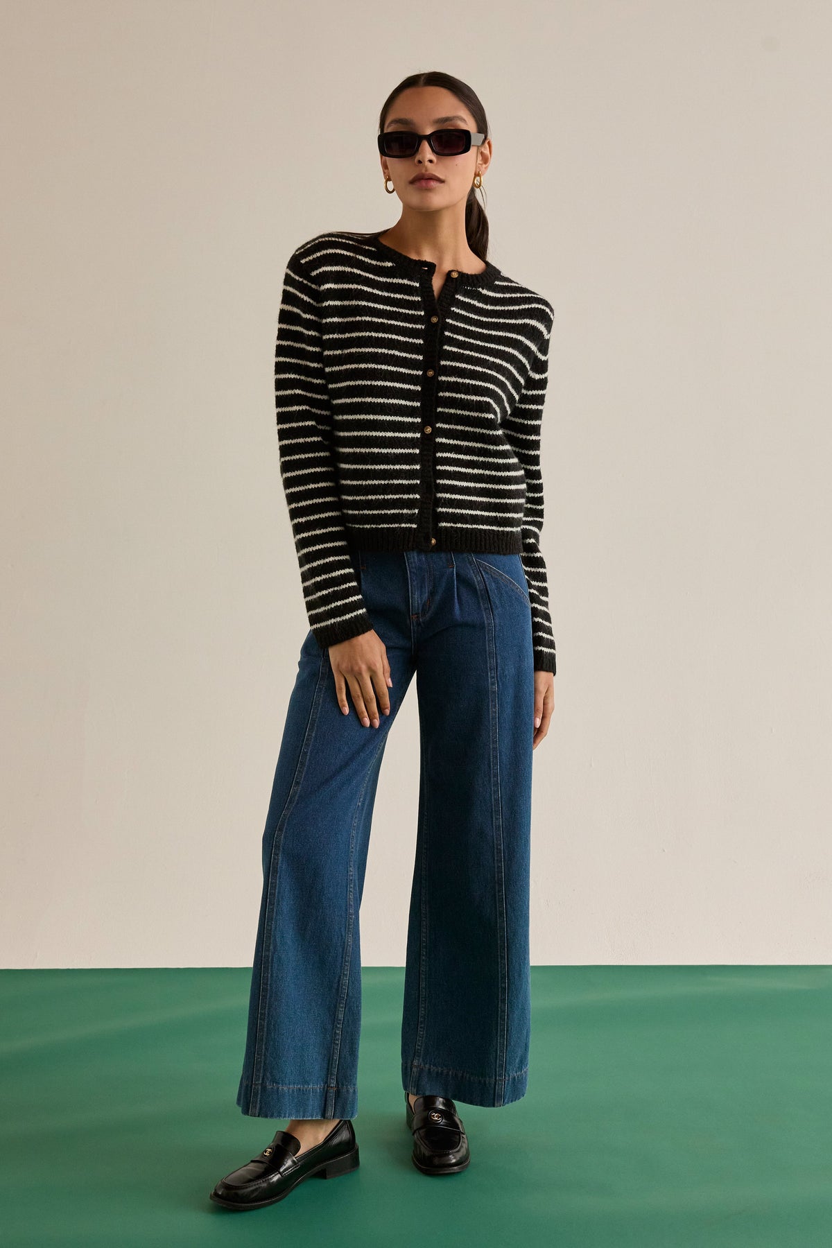 Eliza Crew Neck Striped Cardigan
