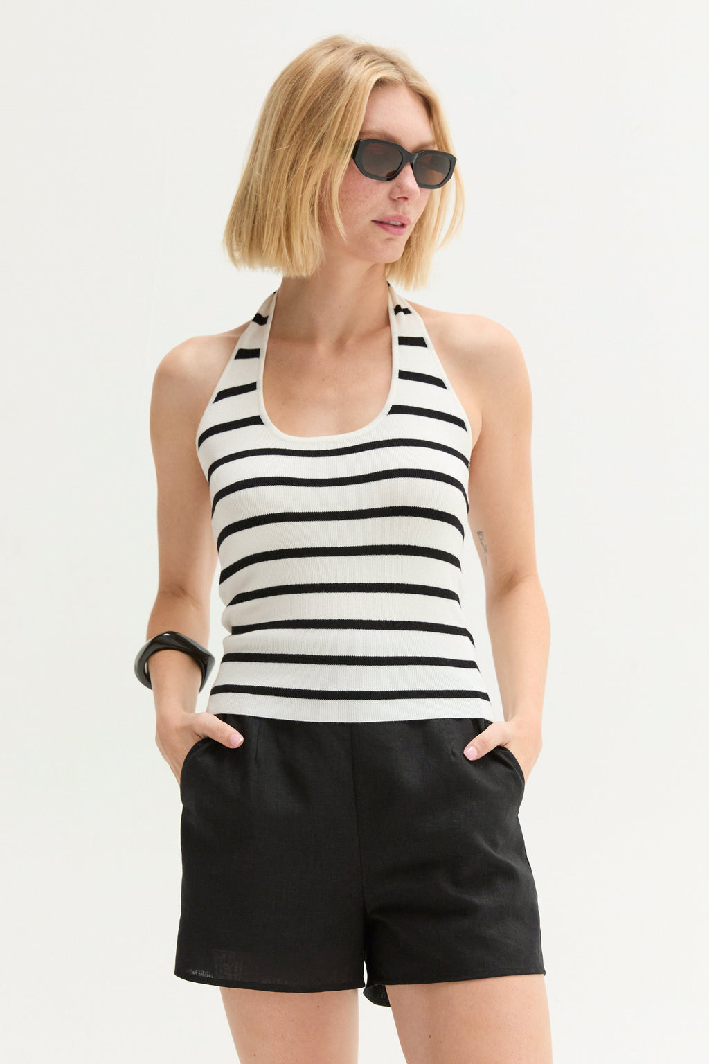 Jazzlyn Halter Stripe Knit Top
