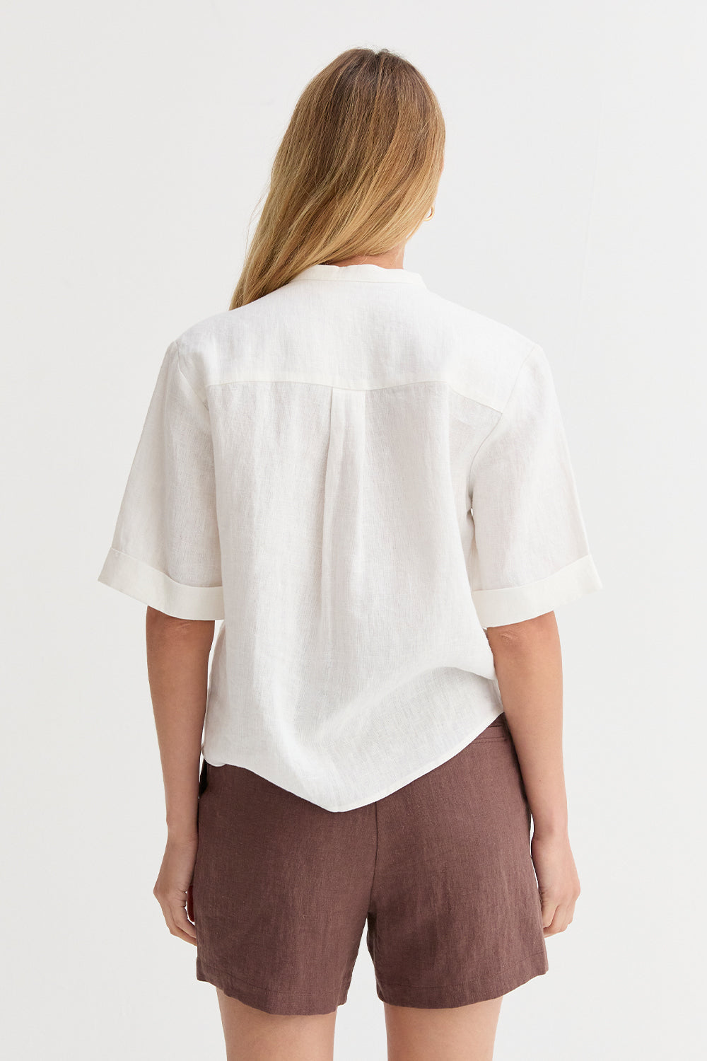 Joyce Mandarin Collar Button Up Linen Top