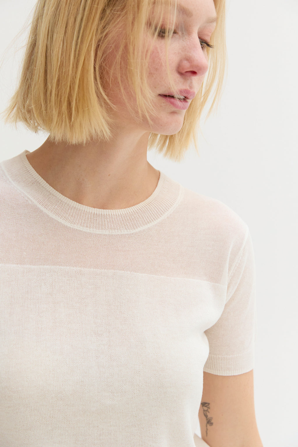 Uri Short Sleeve Sheer Knit Top