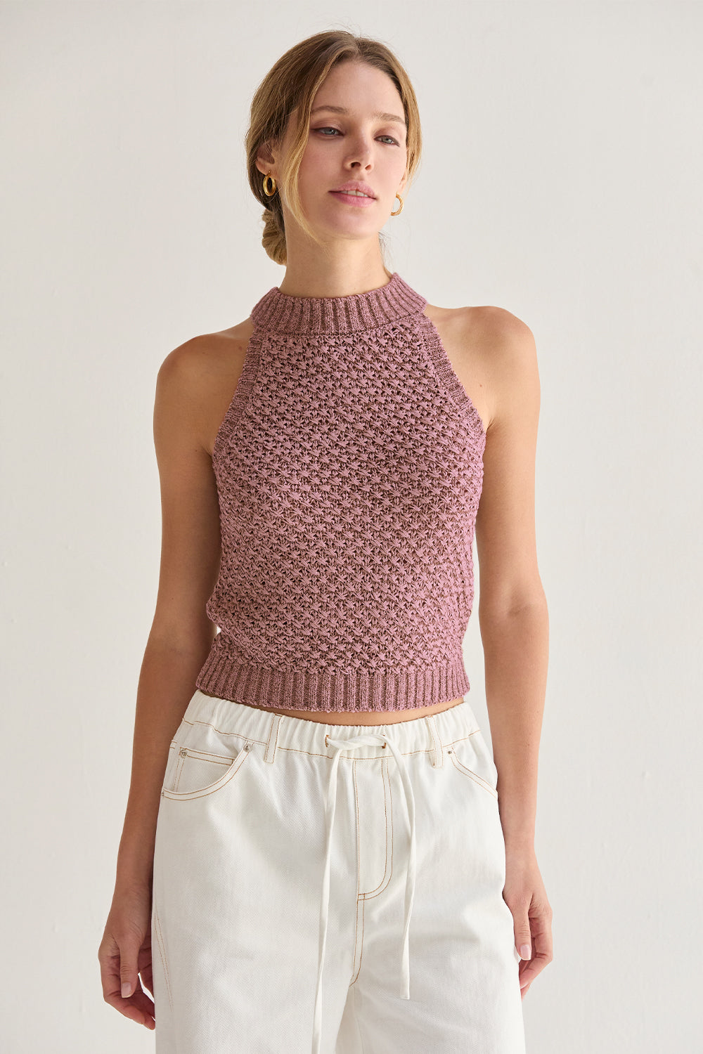 Jemma Basket Weave Halter Knit Top