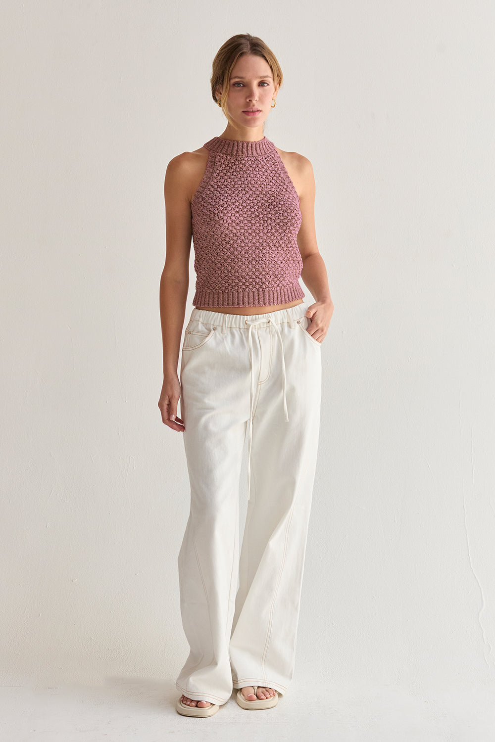 Jemma Basket Weave Halter Knit Top