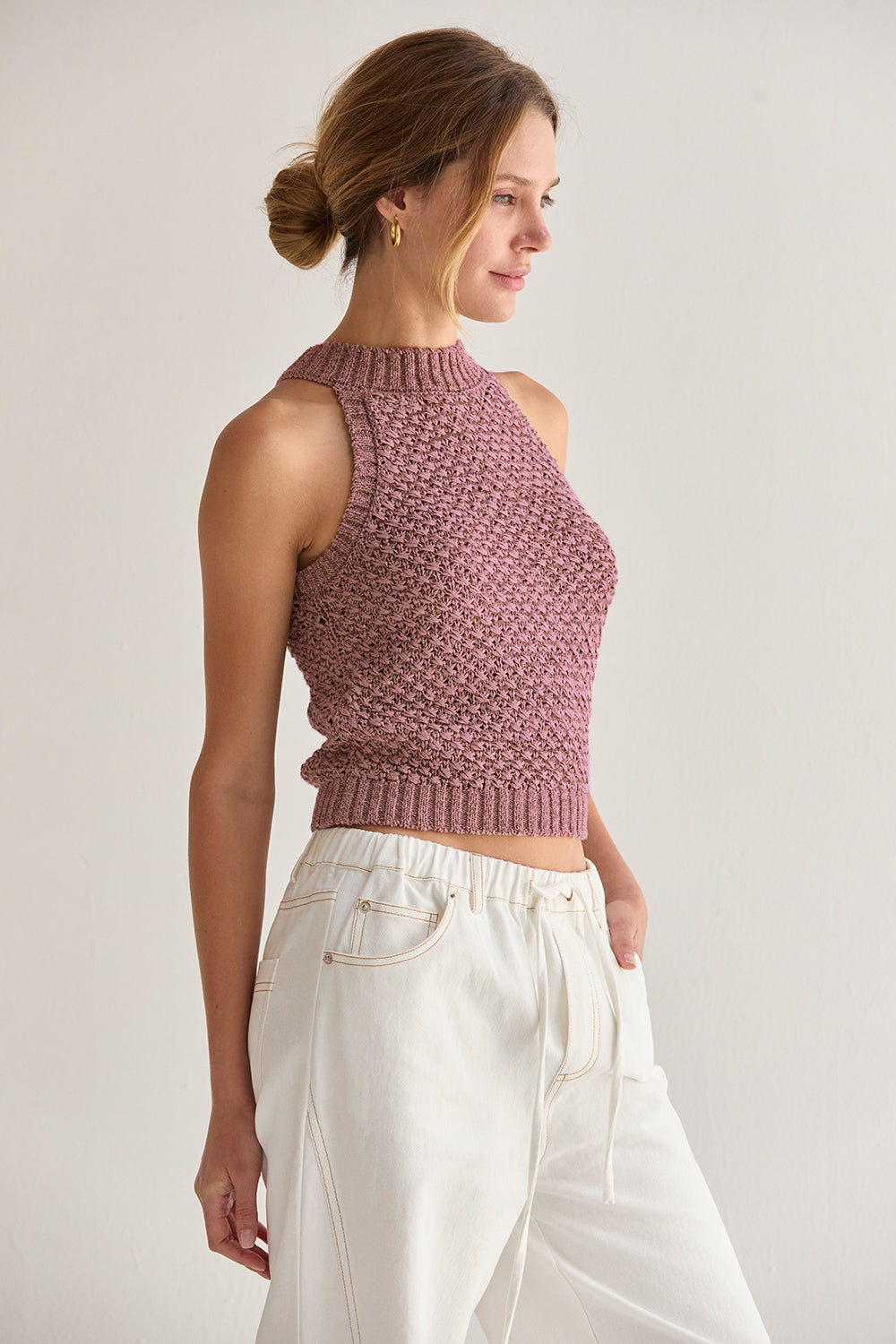 Jemma Basket Weave Halter Knit Top