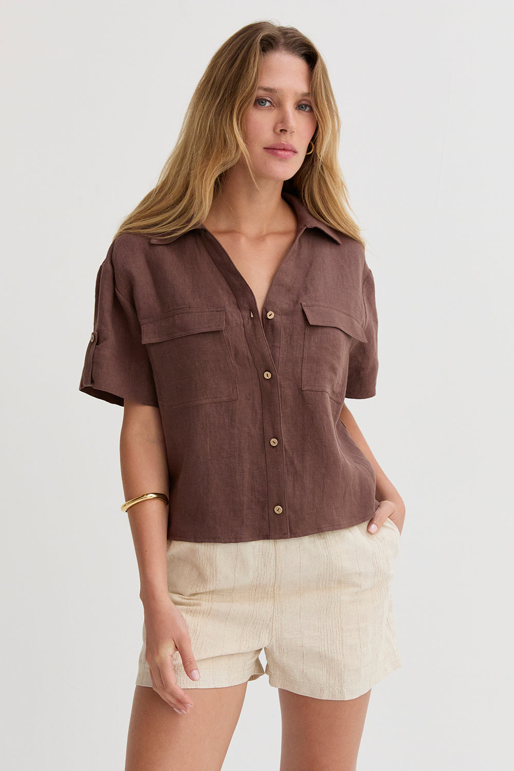 Lara Stripe Textured Linen Shorts