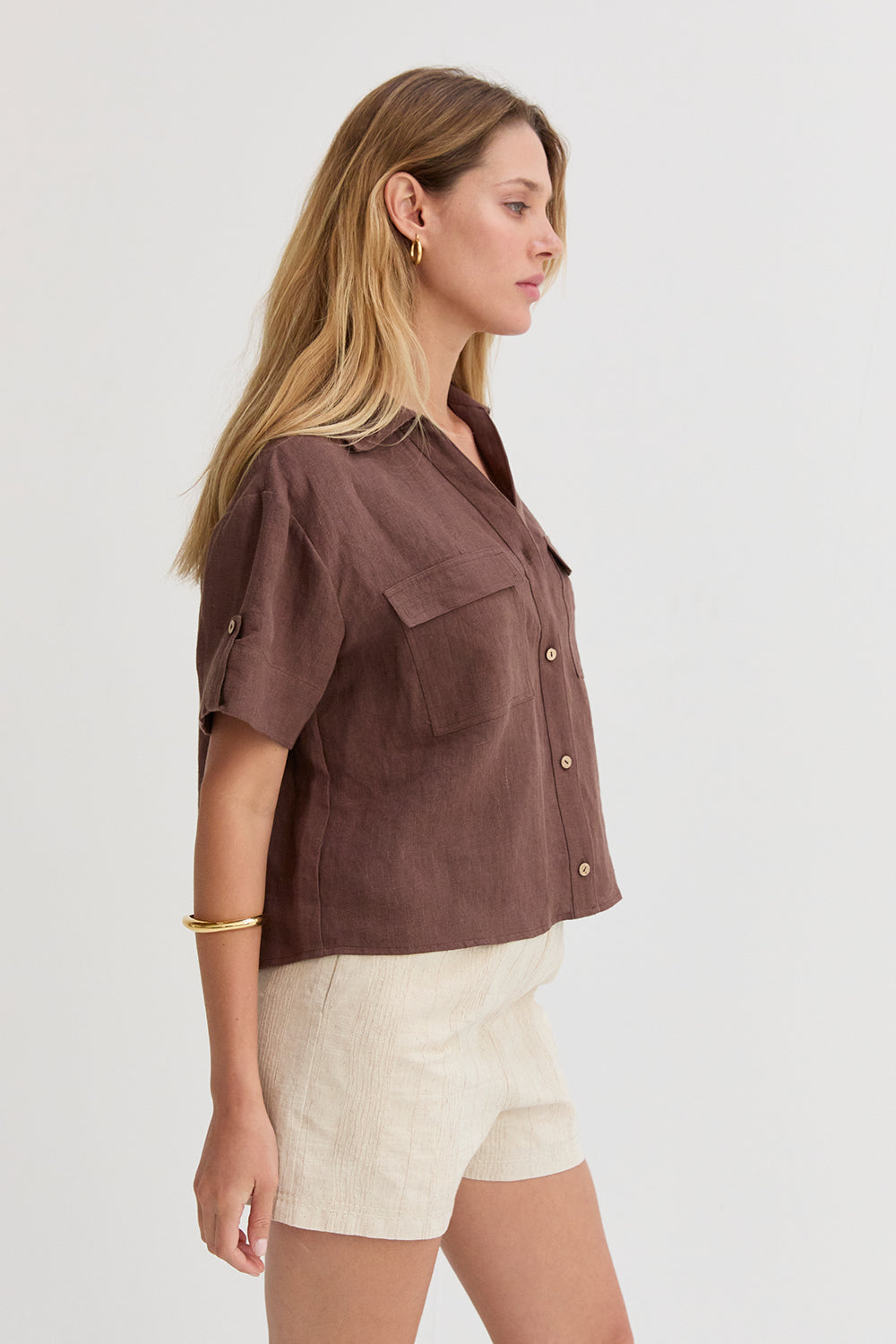 Mali Button Down Short Sleeve Linen Top