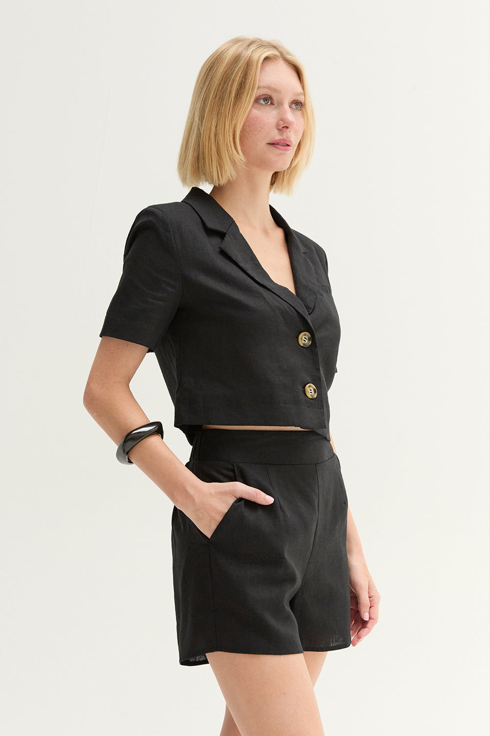 Isla Cropped Linen Blend Blazer