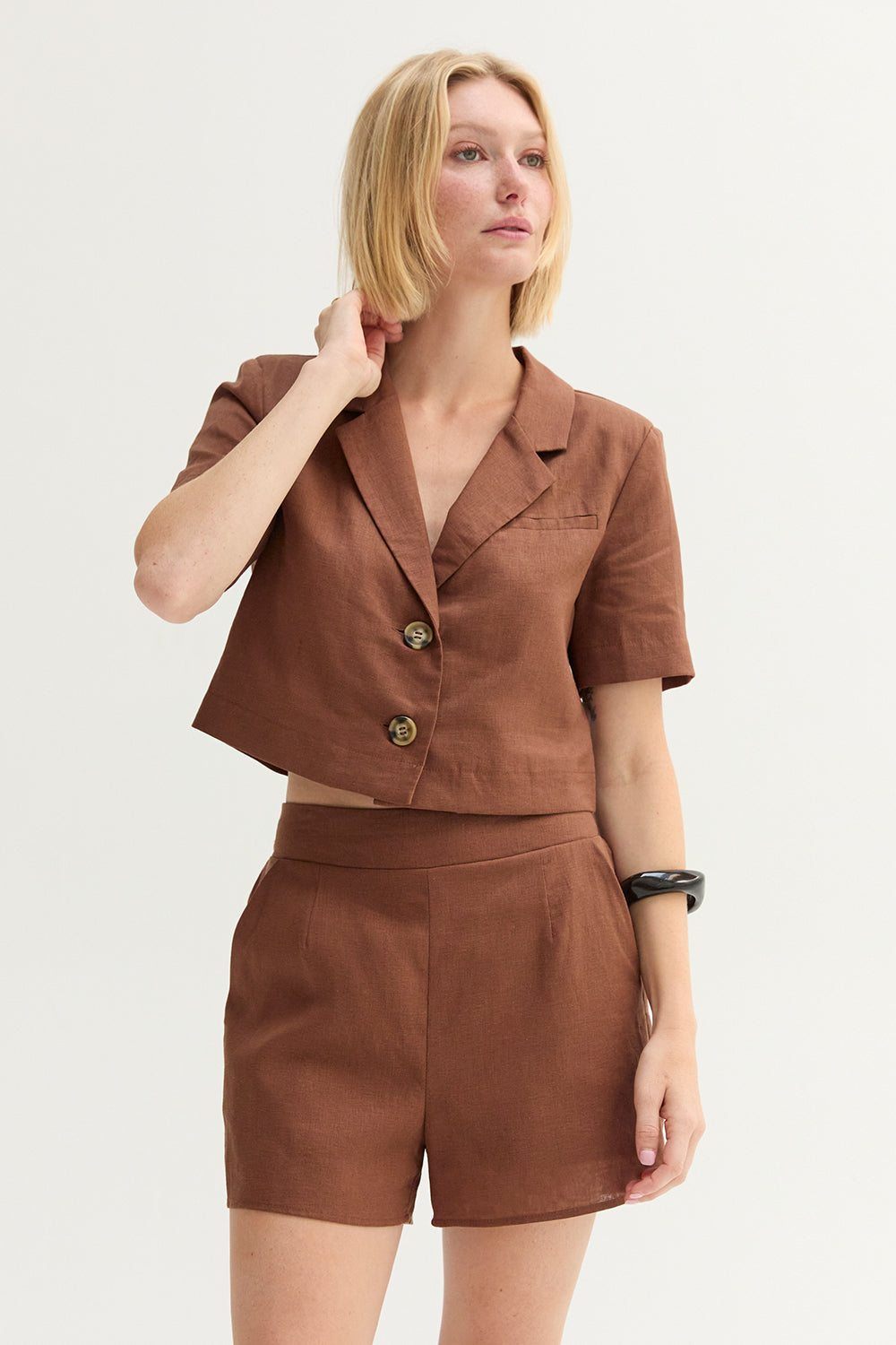 Isla Cropped Linen Blend Blazer