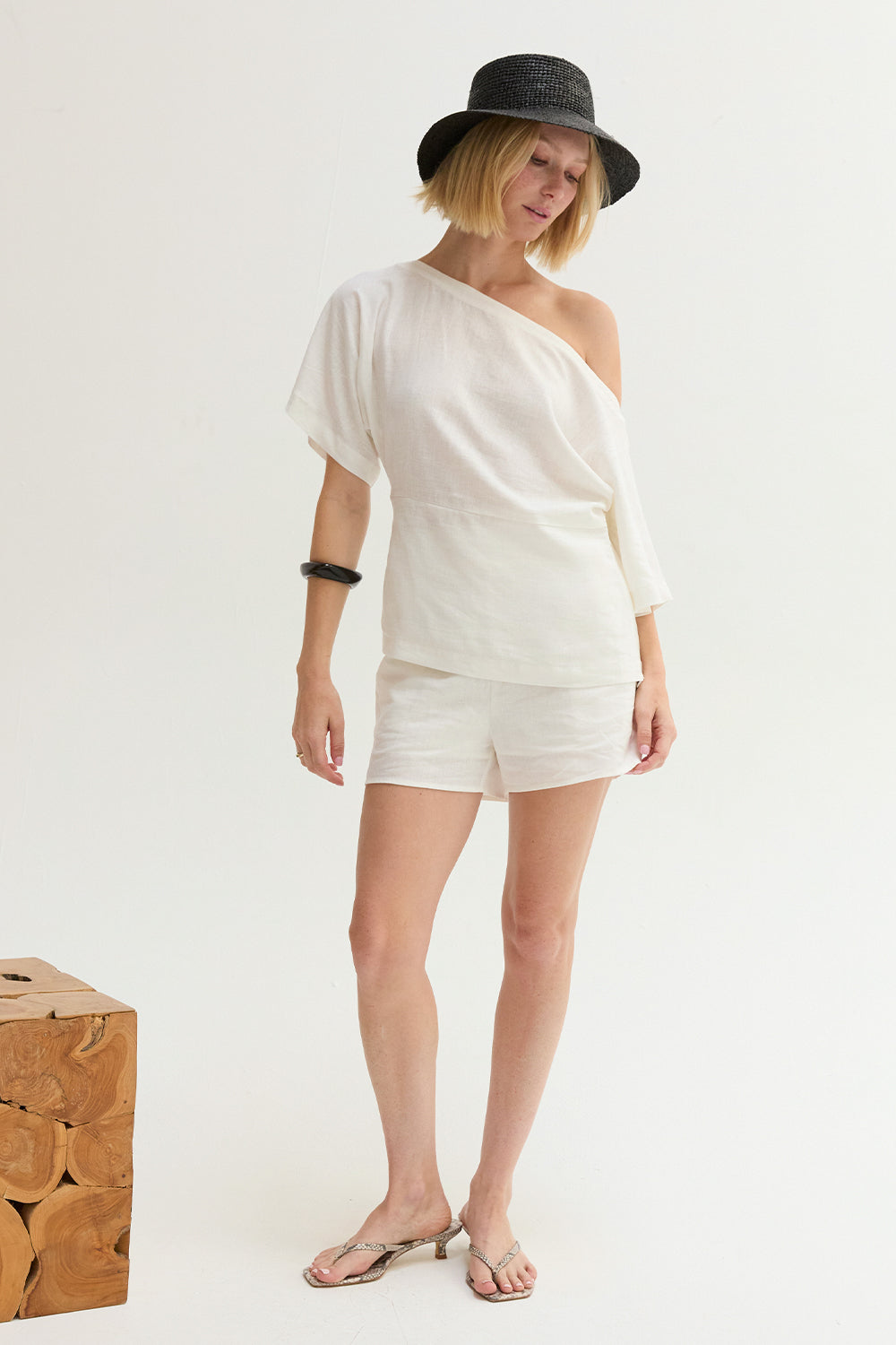 Elena One Shoulder Linen Blend Top