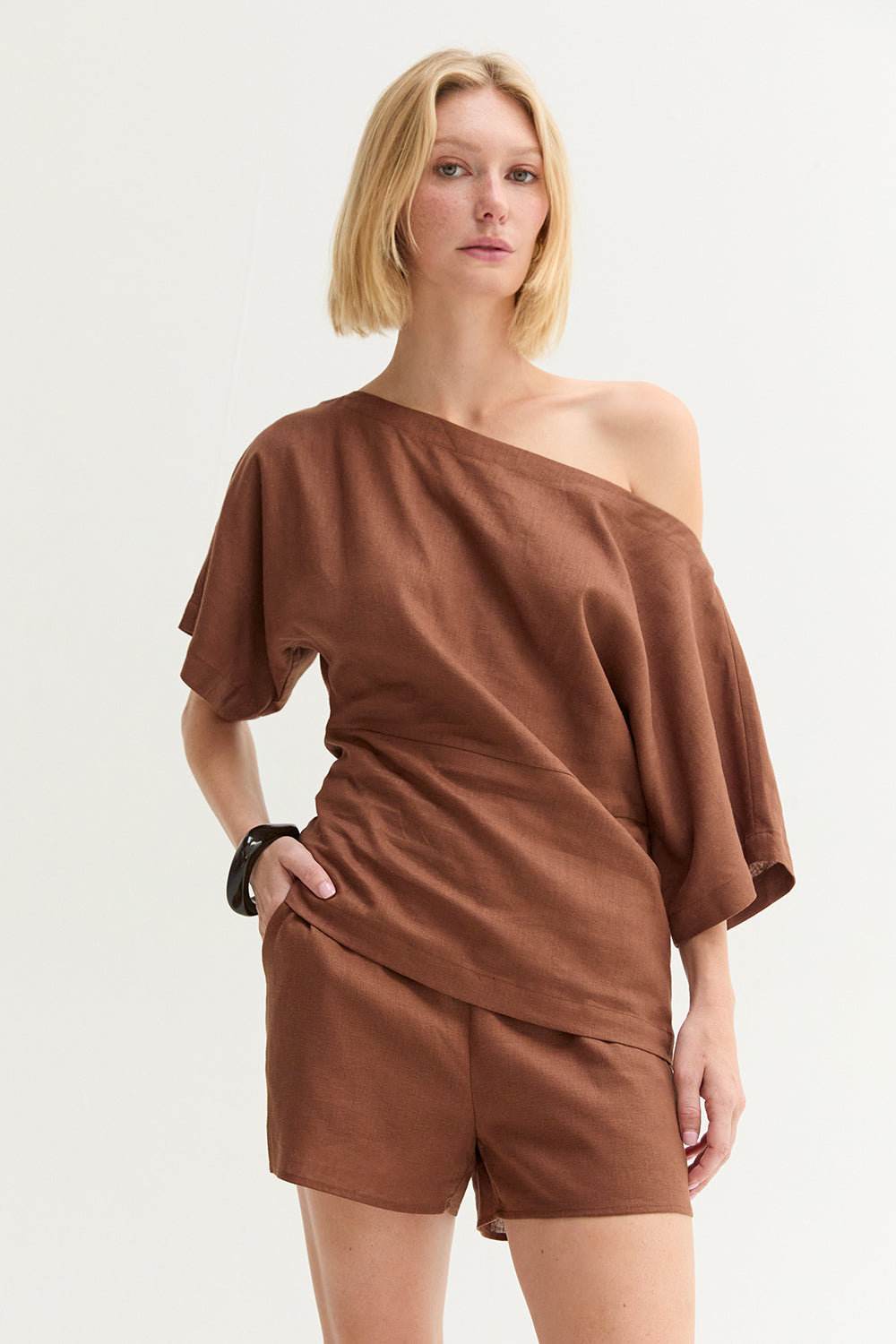 Elena One Shoulder Linen Blend Top