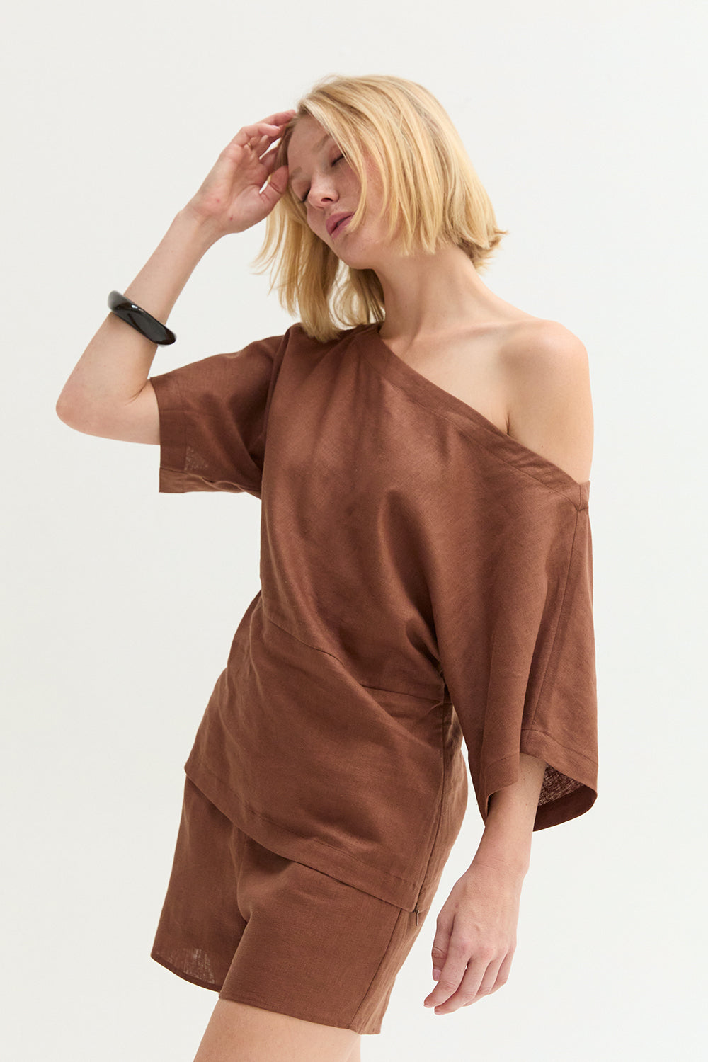 Elena One Shoulder Linen Blend Top