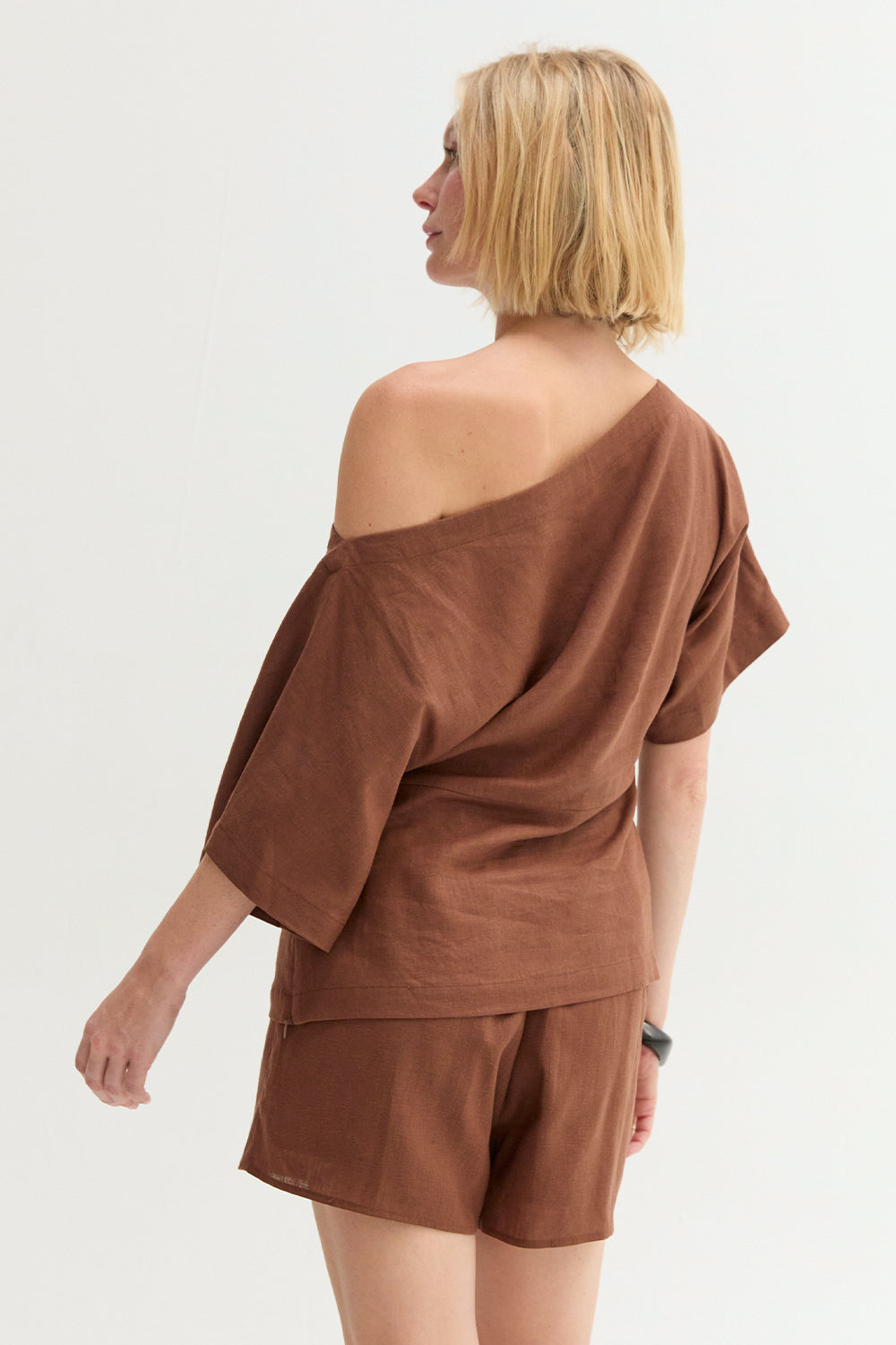 Elena One Shoulder Linen Blend Top