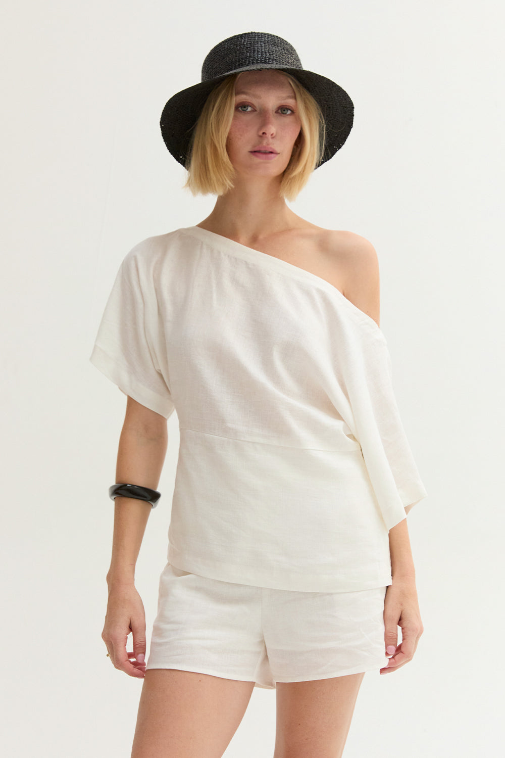 Elena One Shoulder Linen Blend Top